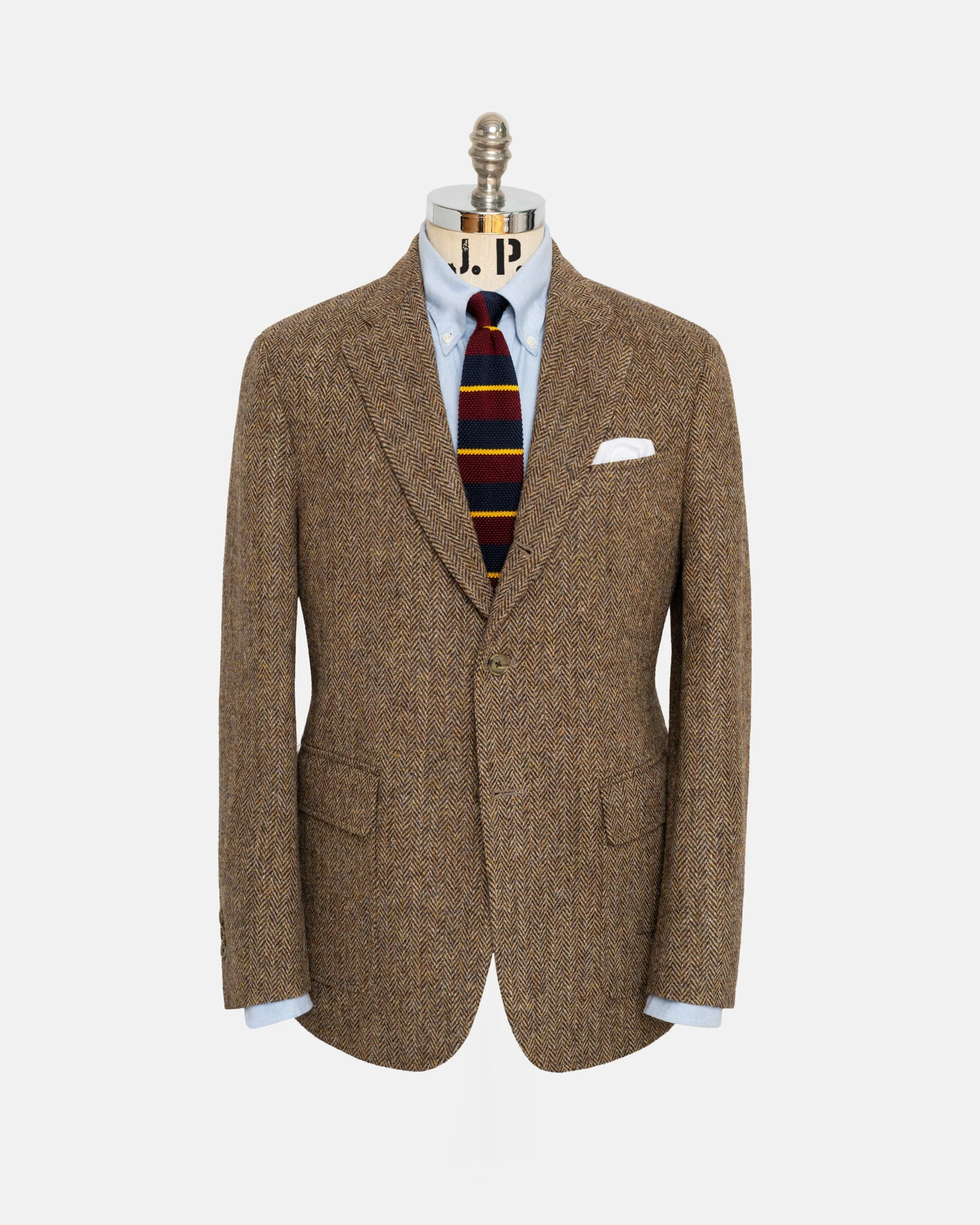 MADE-IN-CANADA LIGHT BROWN HERRINGBONE HARRIS TWEED SPORT COAT - 1