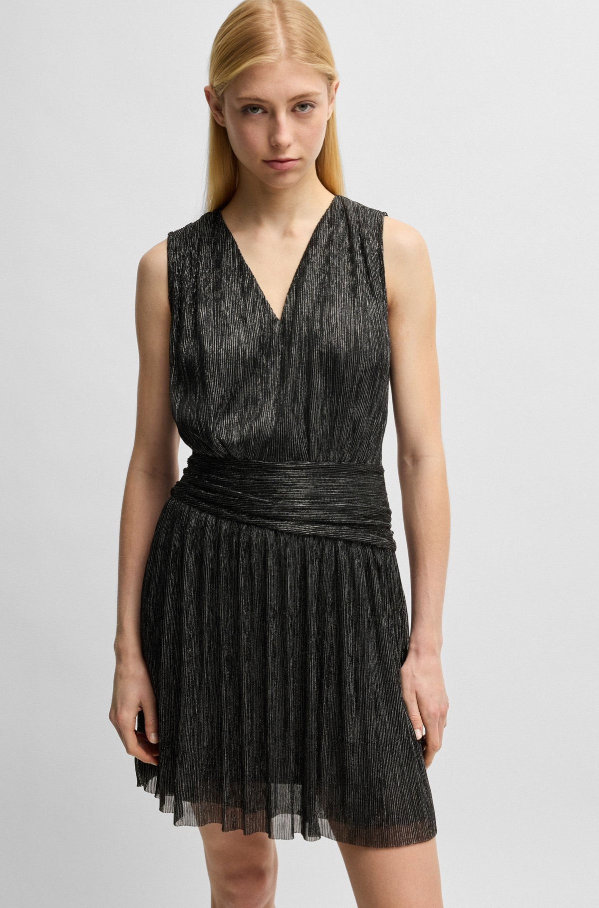 PLISSÉ PLEAT WRAP-FRONT DRESS WITH RUFFLE HEM - 5