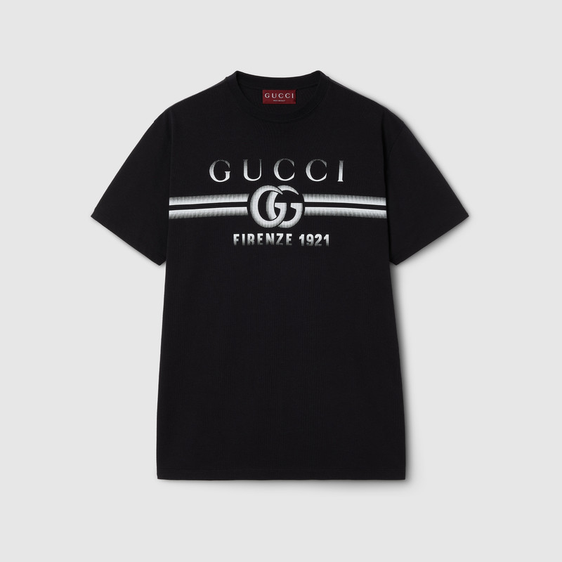 Cotton jersey T-shirt with Gucci print 1