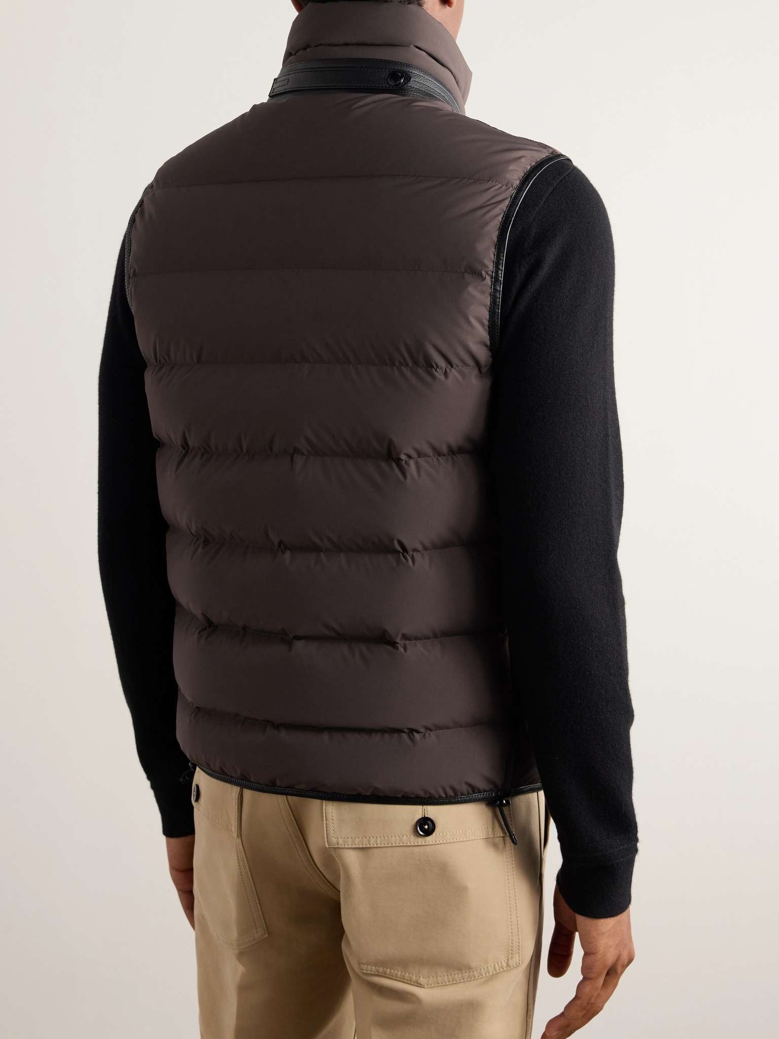 Slim-Fit Full-Grain Leather-Trimmed Quilted Stretch-Shell Down Gilet - 4
