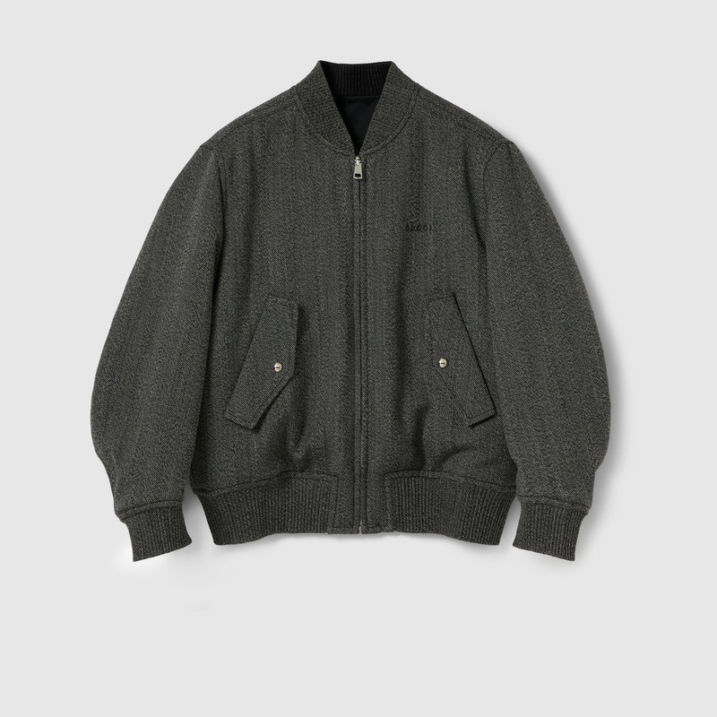 Herringbone wool mouliné bomber jacket 1