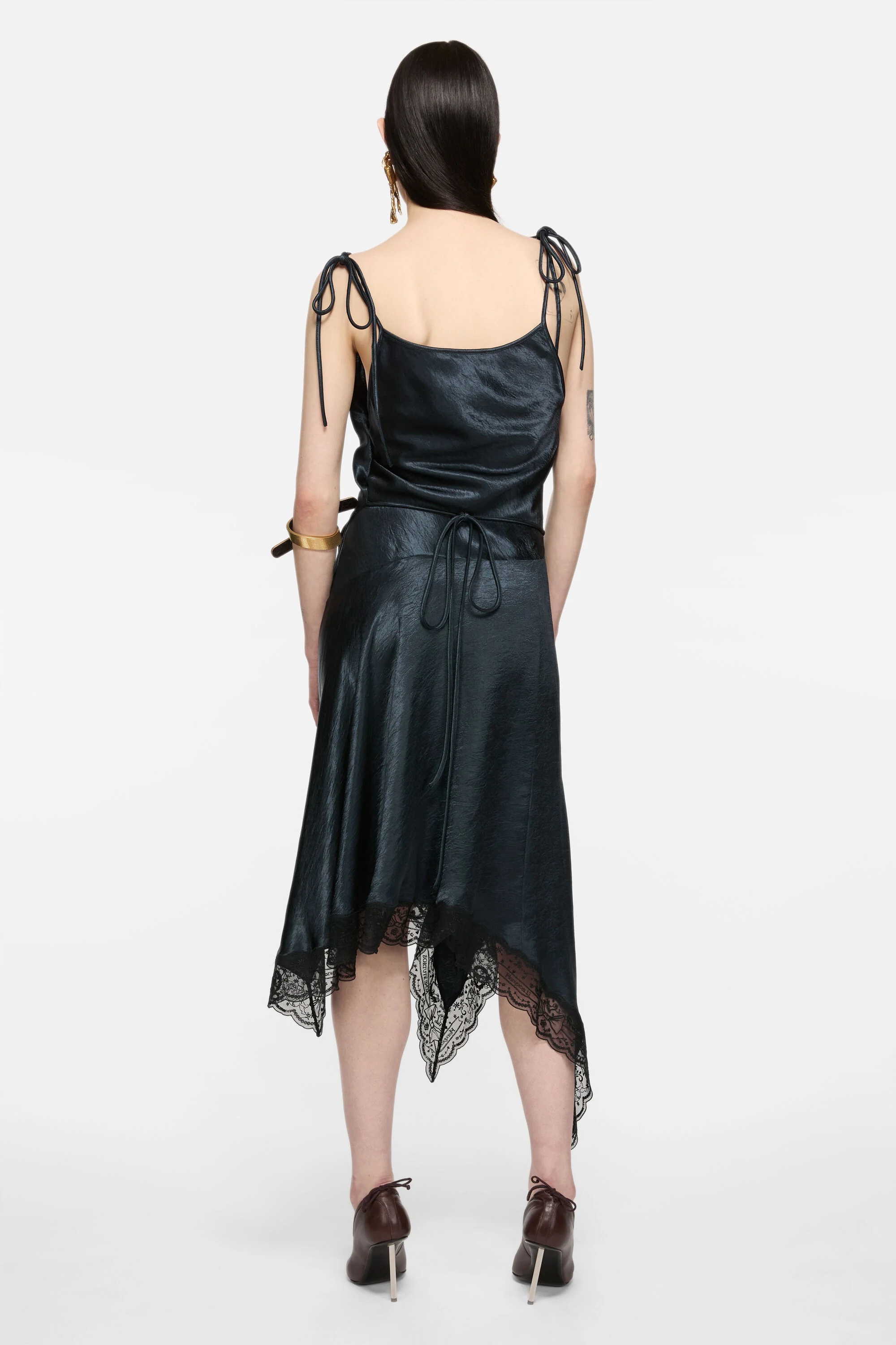 Satin lace dress - Petrol blue - 3