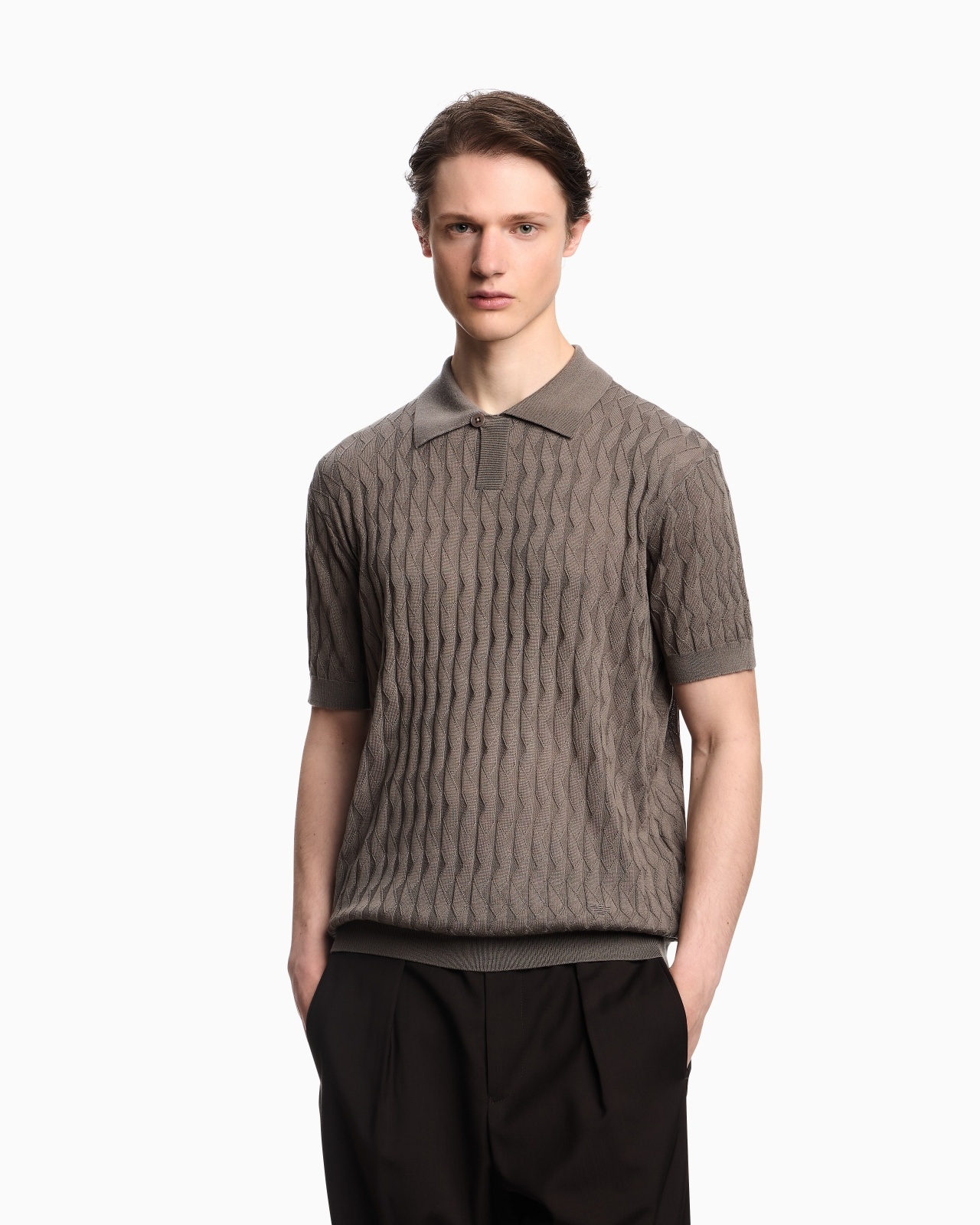 ASV LYOCELL-BLEND JUMPER WITH POLO-SHIRT COLLAR IN AN EMBOSSED, PATTERNED STITCH - 4