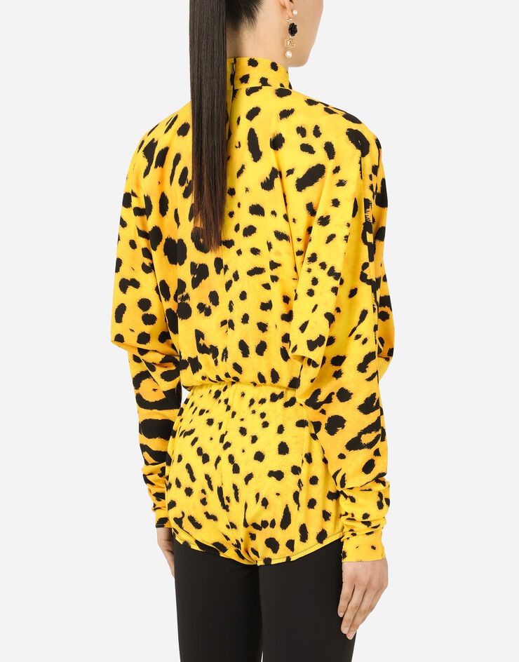 Neon leopard-print charmeuse bodysuit - 6