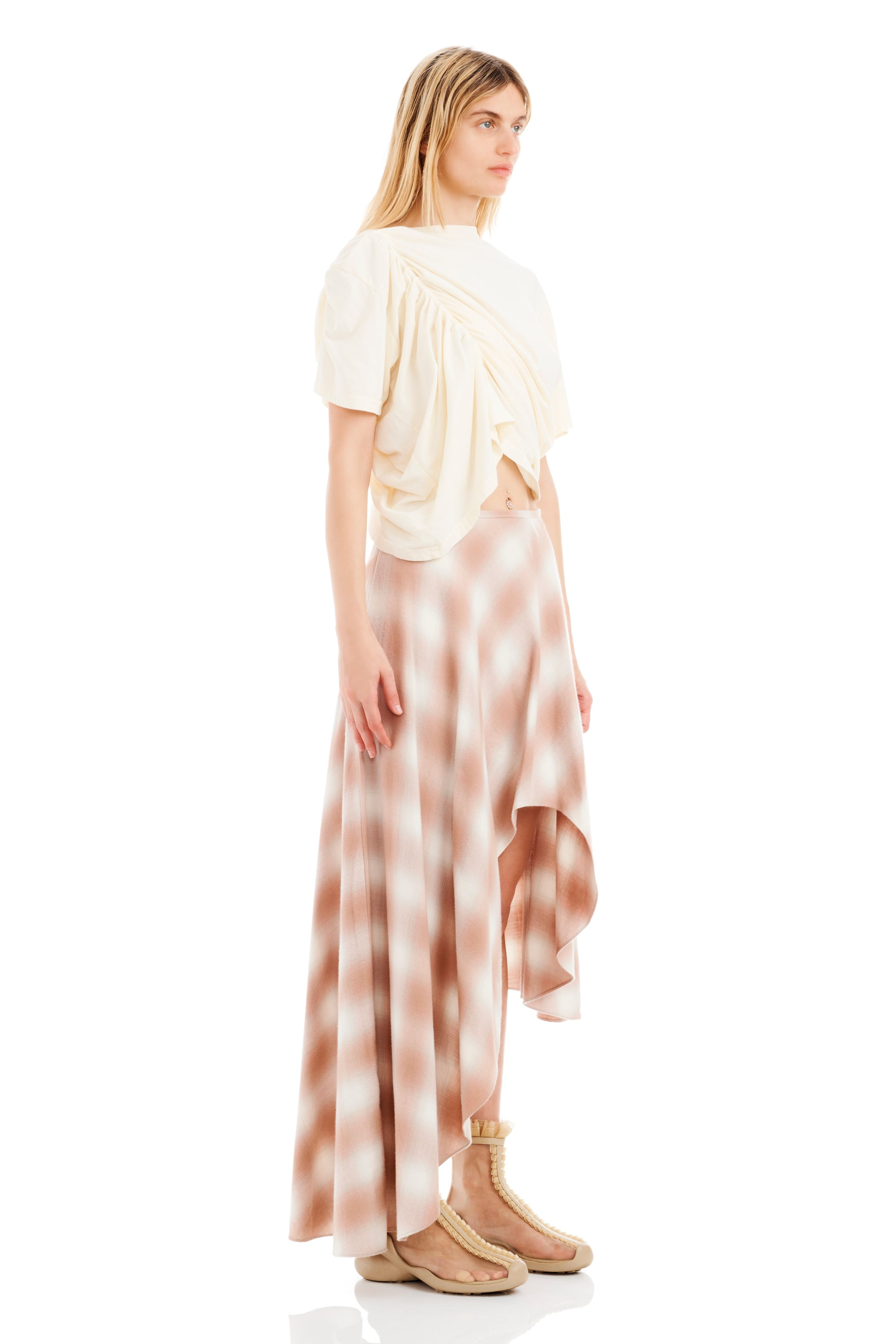 PEACH PLAID TULIP SKIRT - 3