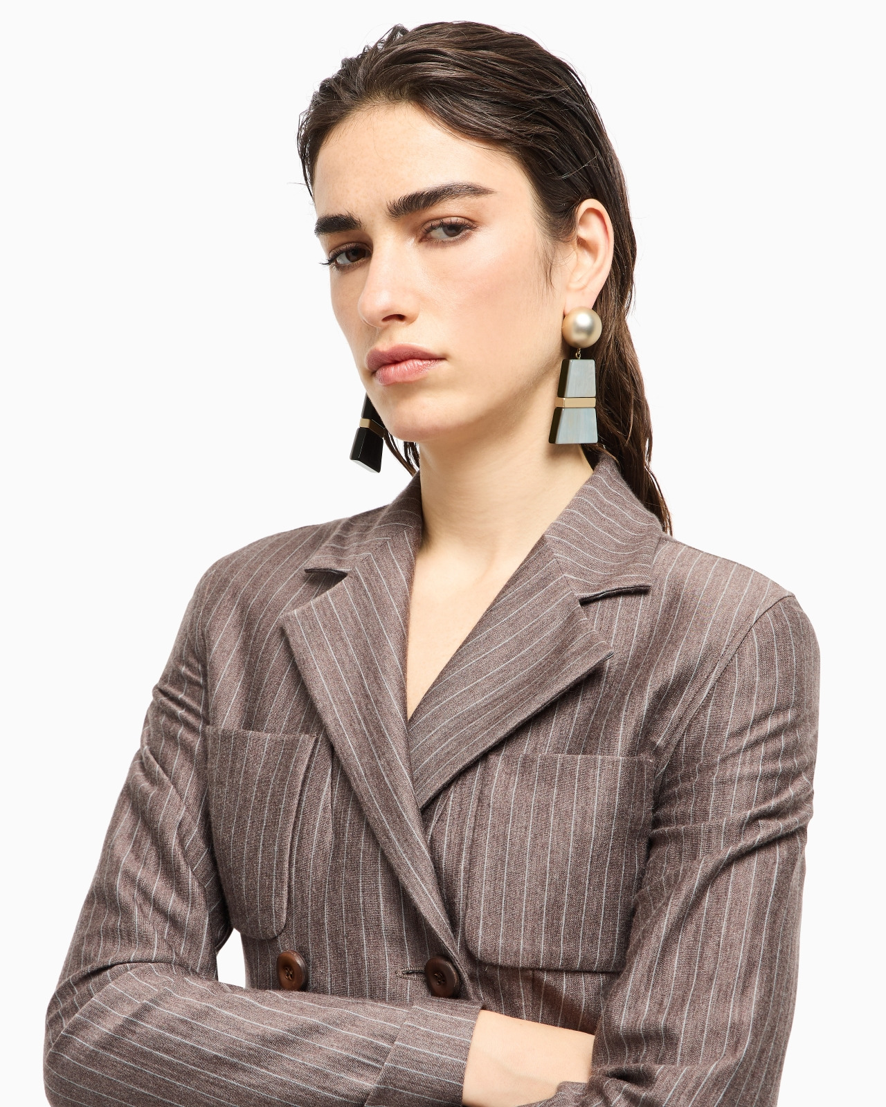 PINSTRIPED CASHMERE JERSEY AND SILK DOUBLE-BREASTED JACKET - 5