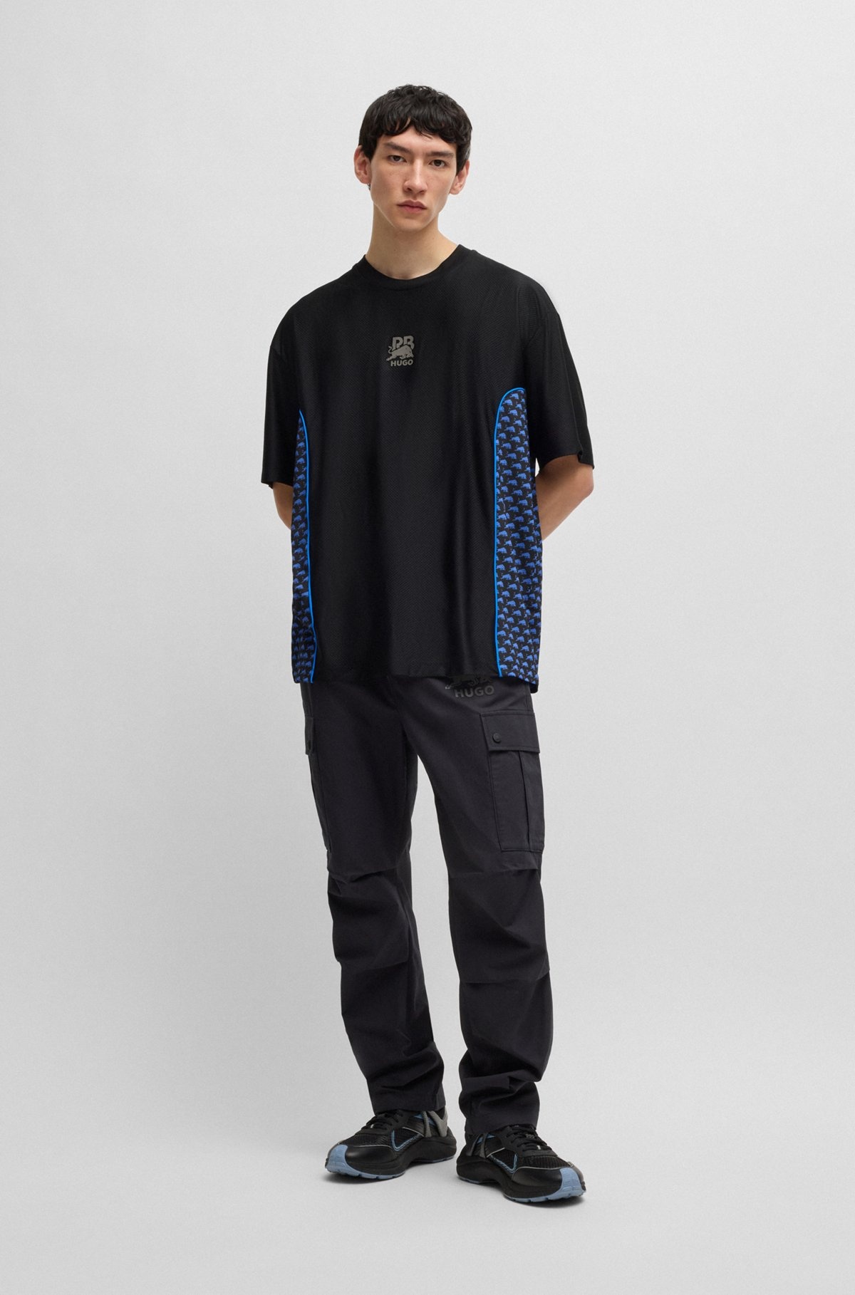 HUGO X RB STRUCTURED-JERSEY T-SHIRT WITH PIPING DETAILS - 4