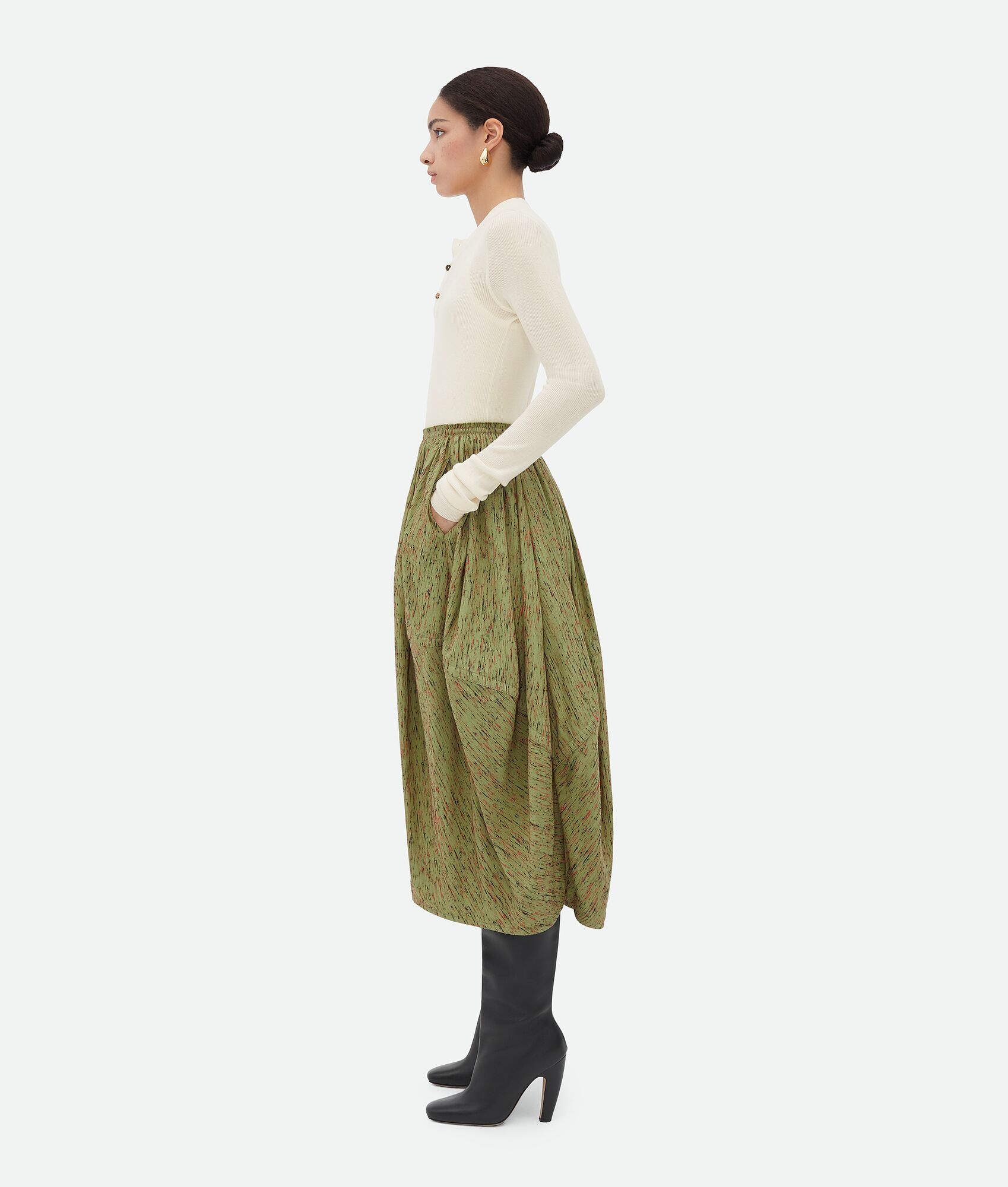 Textured Viscose Stripe Balloon Skirt - 2