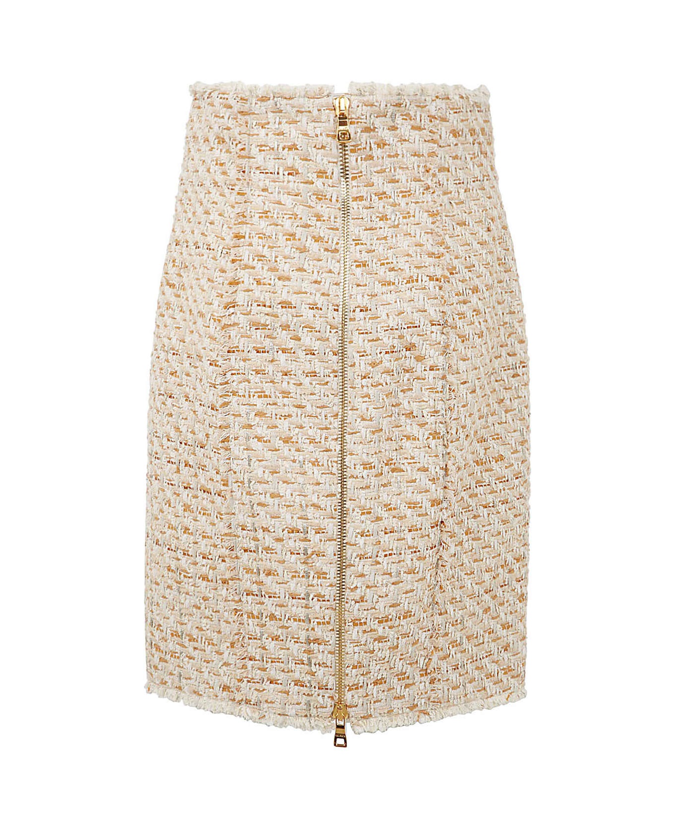 Tweed Skirt With Front Golden Buttons - 2
