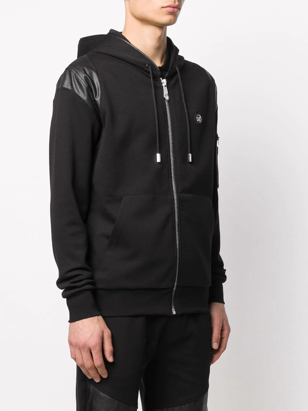 quilted panel zip-up hoodie - 3