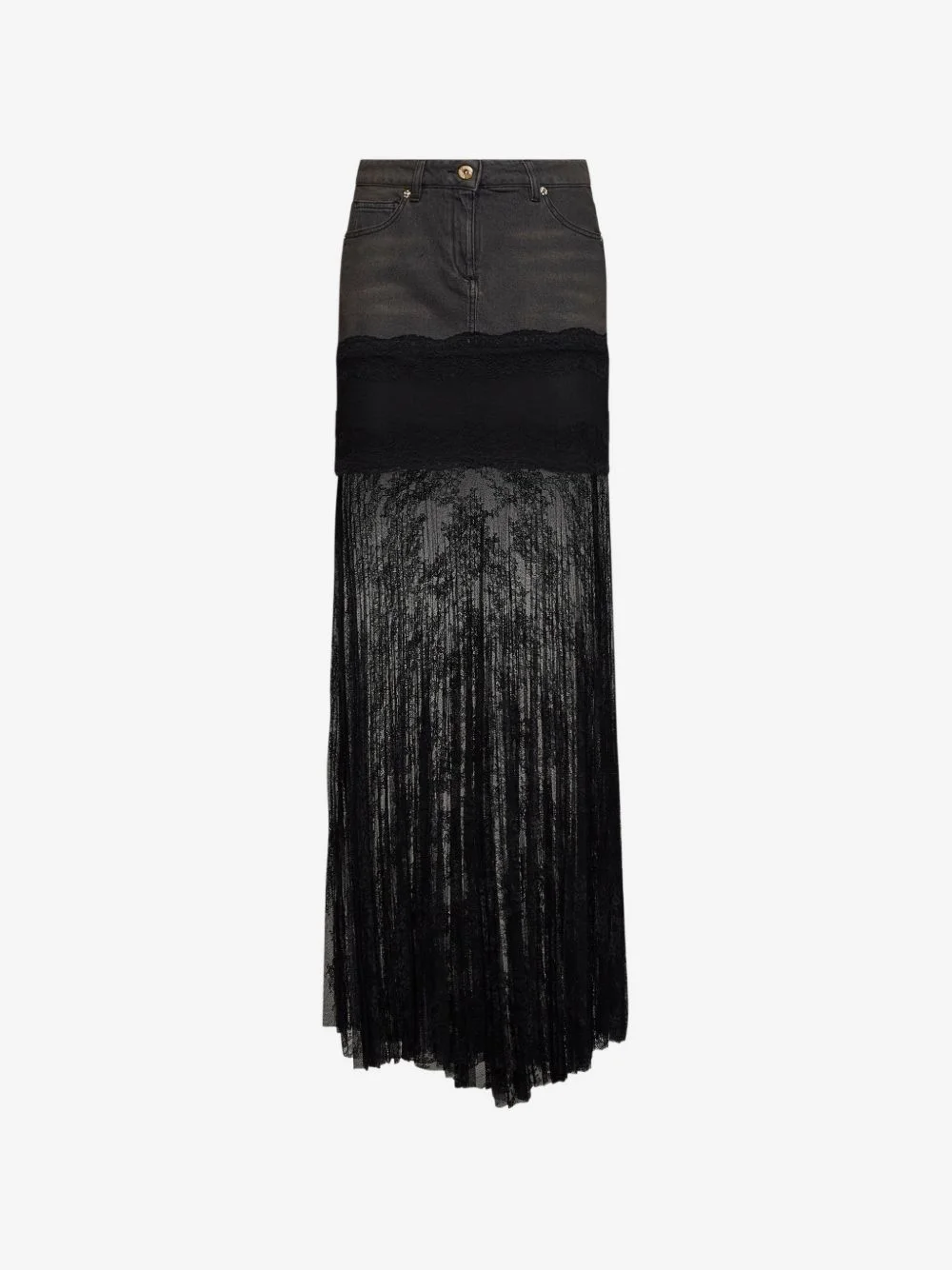 lace-panelled denim maxi skirt - 1