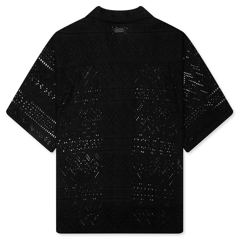 HONOR THE GIFT POINTELLE CROCHET CAMP COLLAR - BLACK outlook