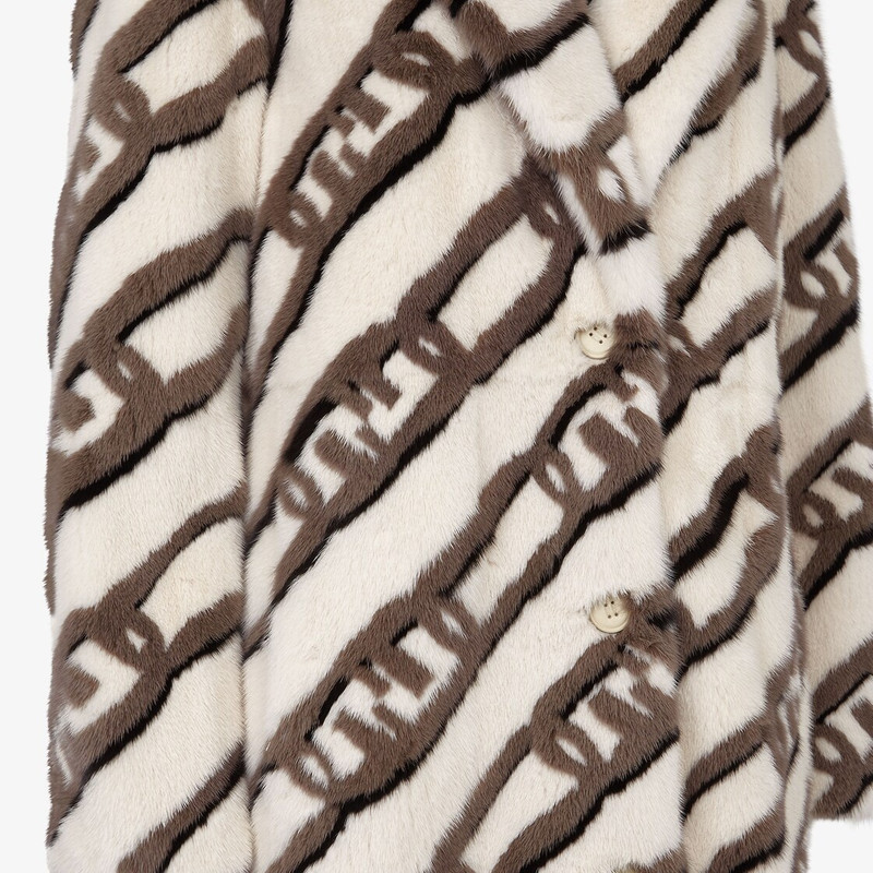 Long double-breasted coat with lapels. Button fastening. Made of pearl white mink with contrasting-c 3