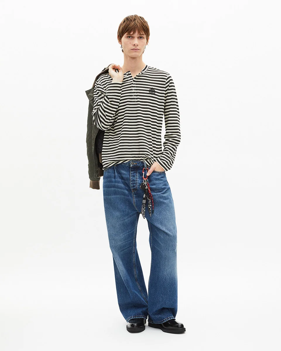 BEIGE STRIPED LONG-SLEEVED T-SHIRT - 1