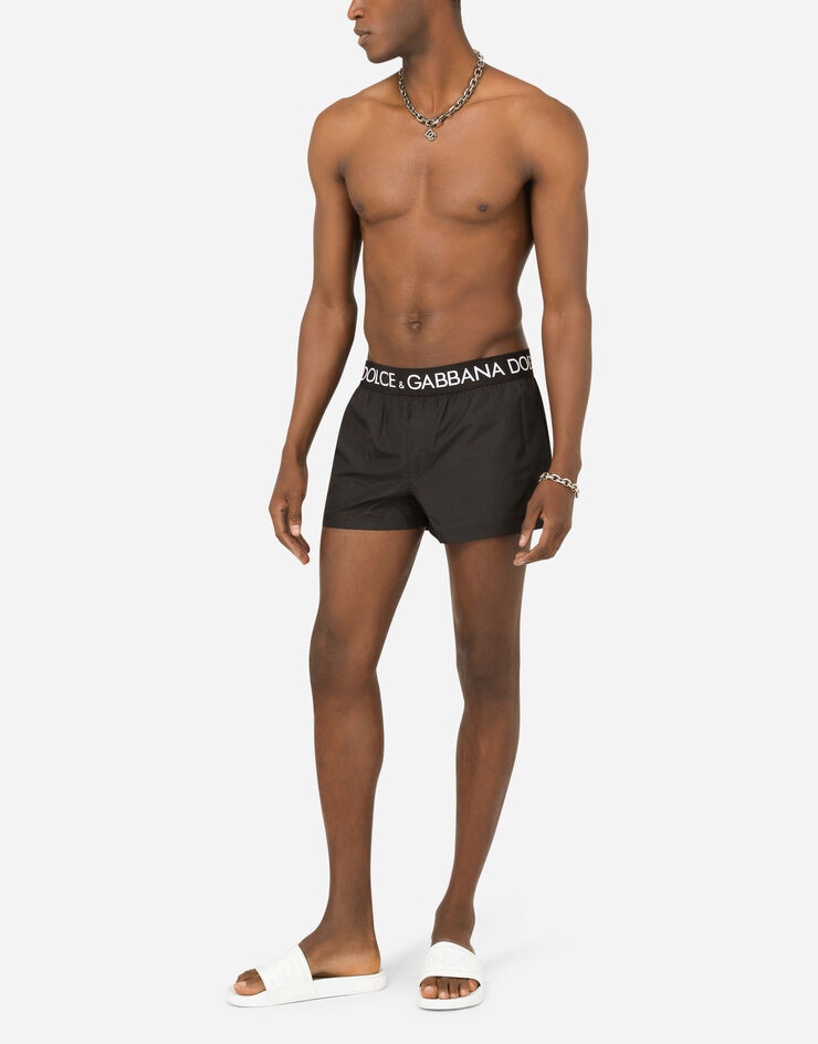 Short swim trunks with branded stretch waistband - 2