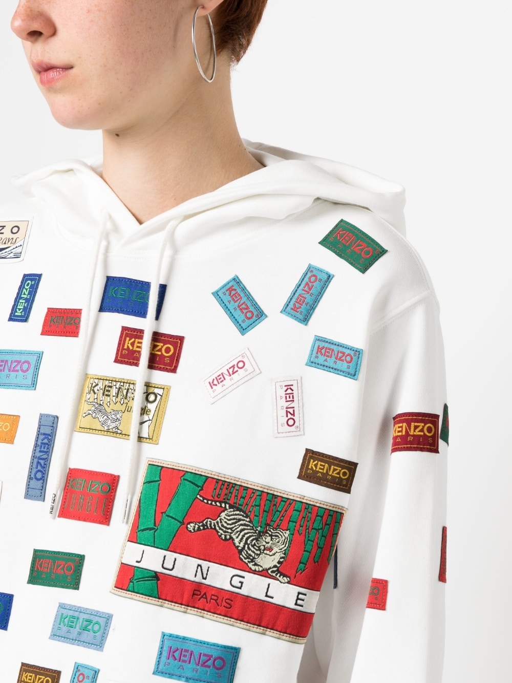 Labels printed cotton hoodie - 5