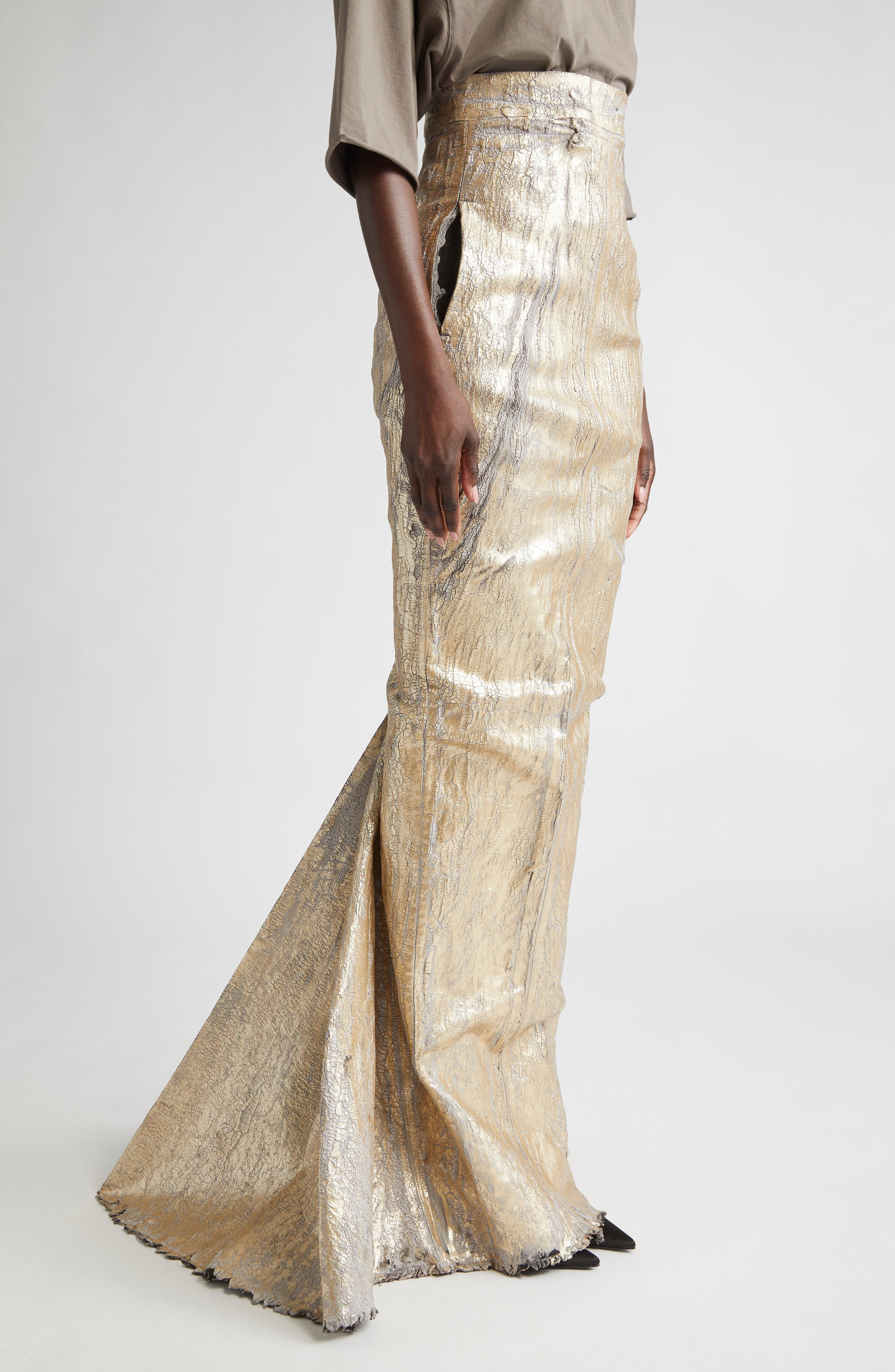 Rick Owens Gonna in Lido Coated Metallic Denim Skirt in Gold at Nordstrom - 4