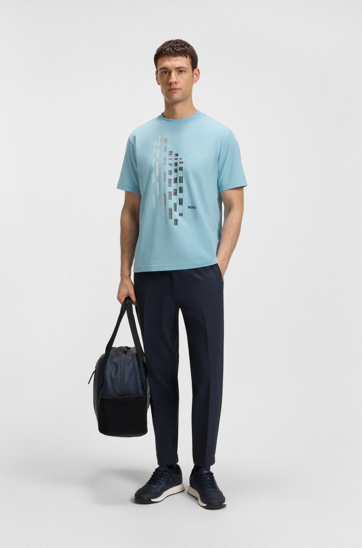 STRETCH-COTTON T-SHIRT WITH GEOMETRIC PRINT - 4