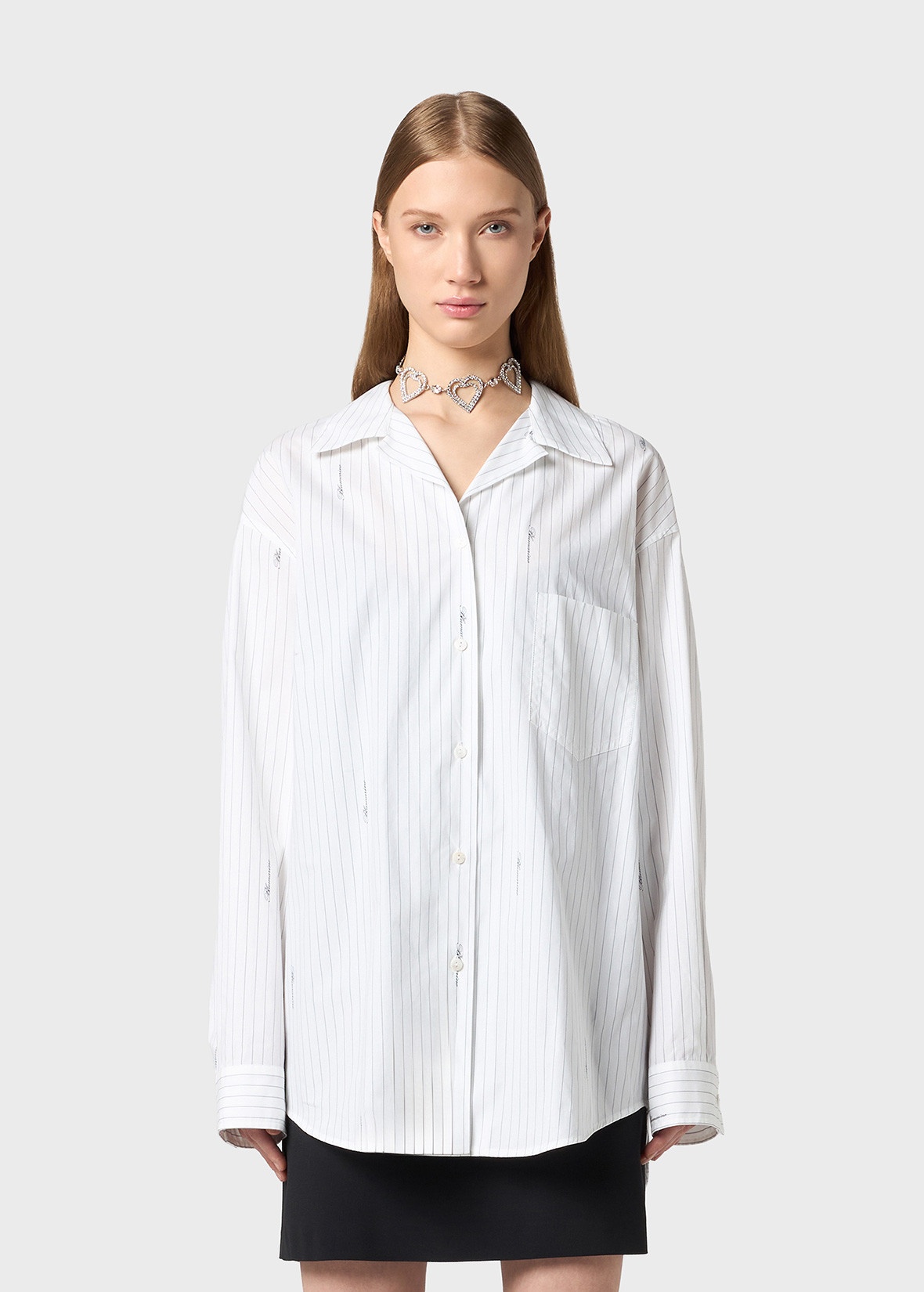 STRIPED OVERSIZED SHIRT WITH BLUMARINE LOGO - 3