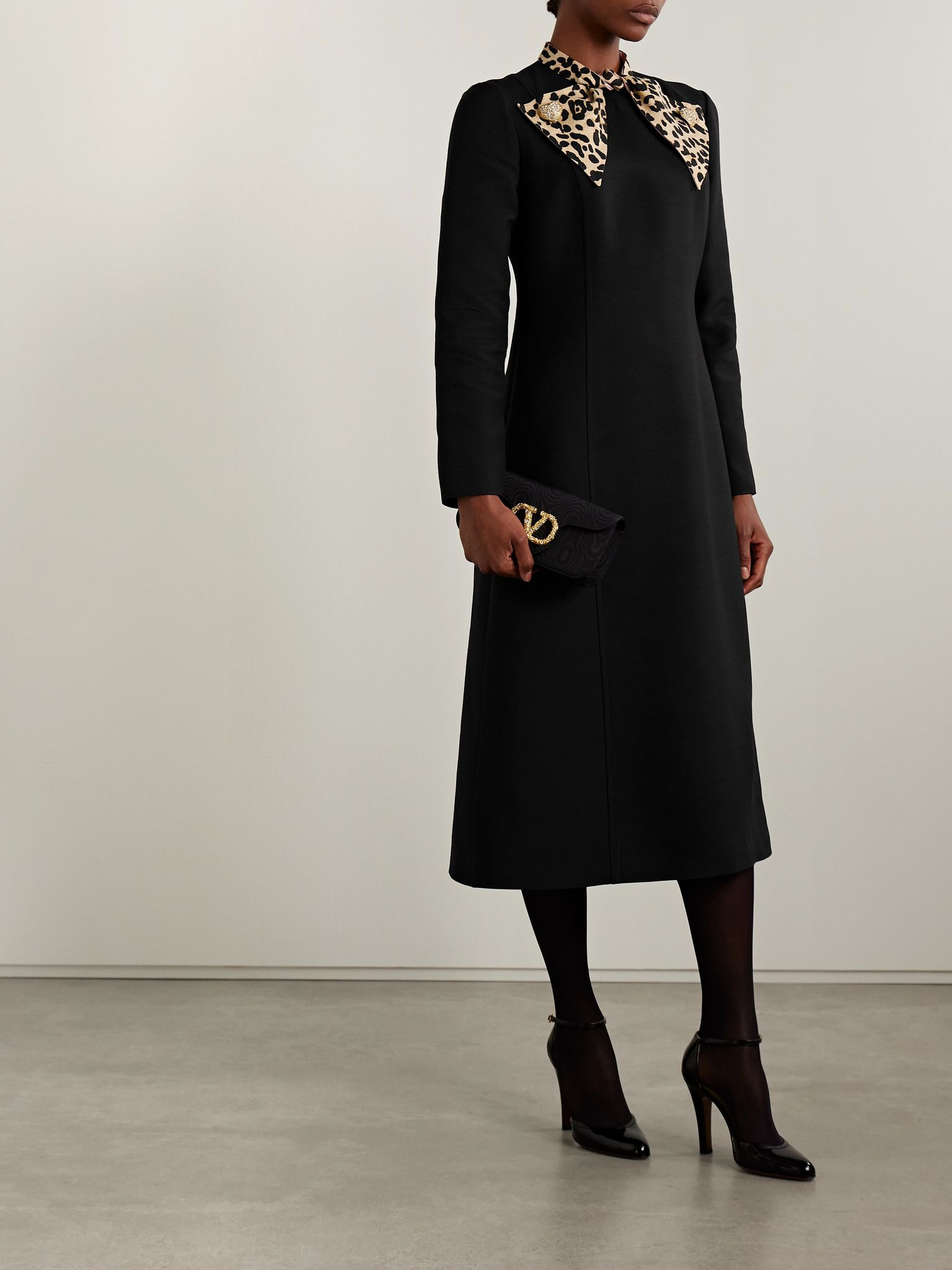 Embellished leopard-print wool and silk-blend midi dress Black - 2