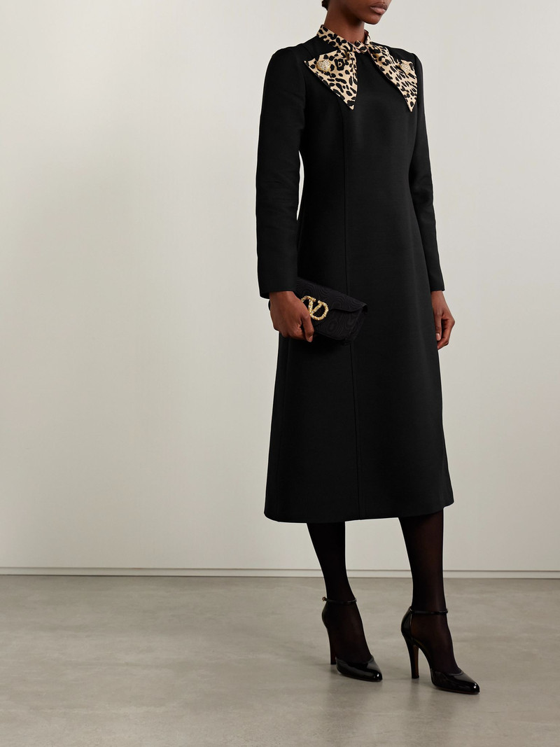 Valentino Embellished leopard-print wool and silk-blend midi dress Black outlook