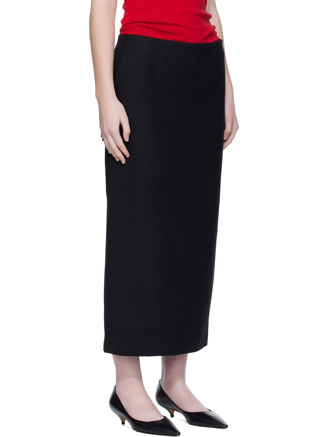 Black Silk Simple Maxi Skirt - 2
