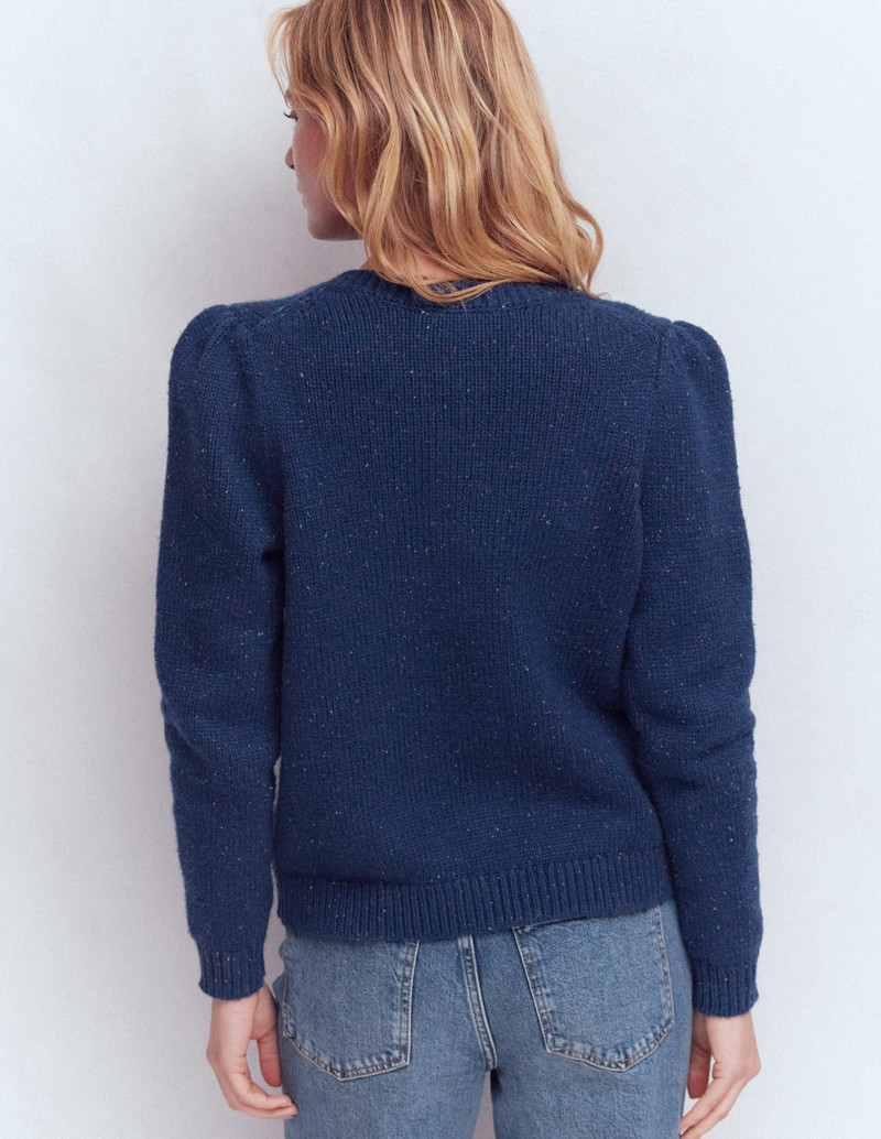 Davina Puff Sleeve Cardigan-Blue, Nep 4