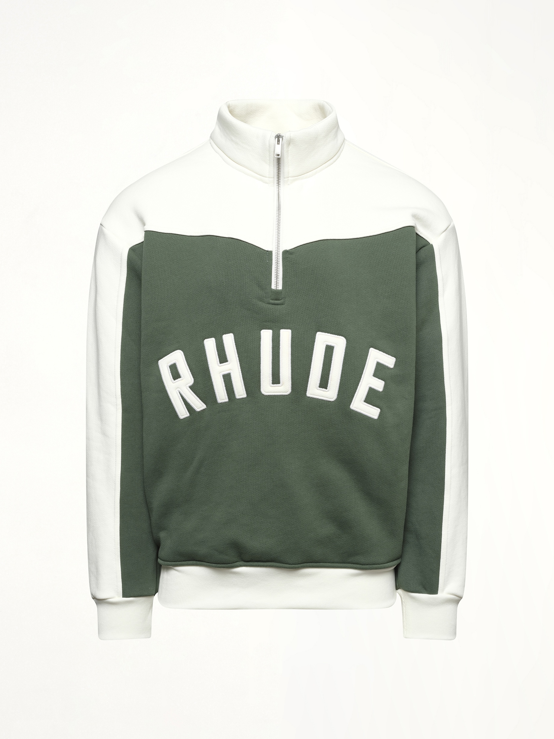 Rhude Monaco Half-Zip Sweatshirt in Hunter Green/Cream - 2