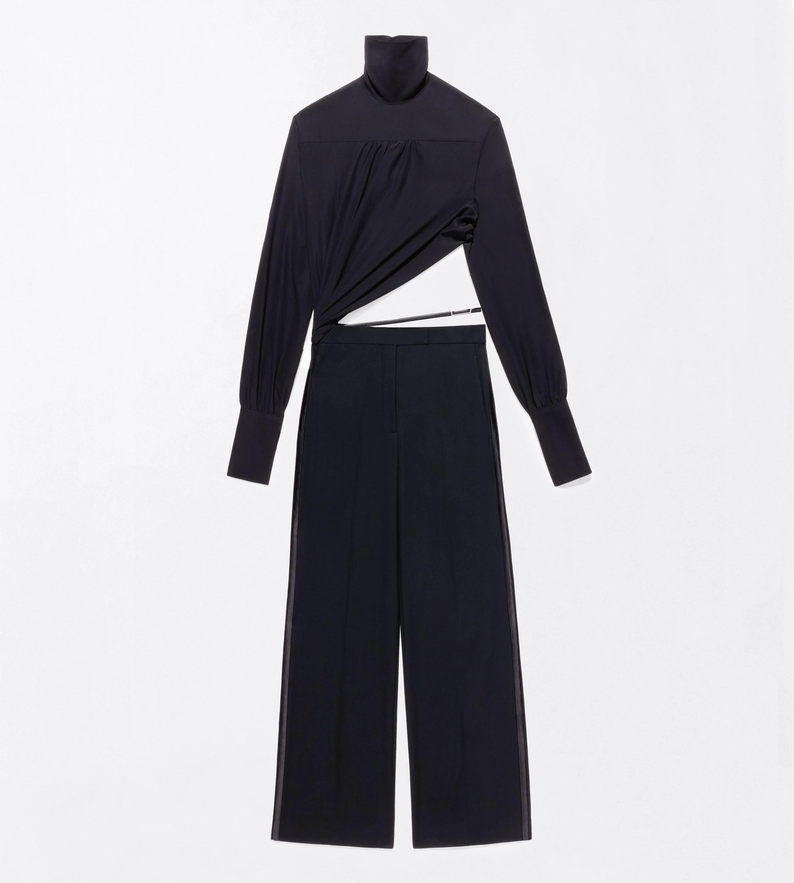 WASHED SILK TUXEDO JUMPSUIT WITH BELT DETAIL - 1