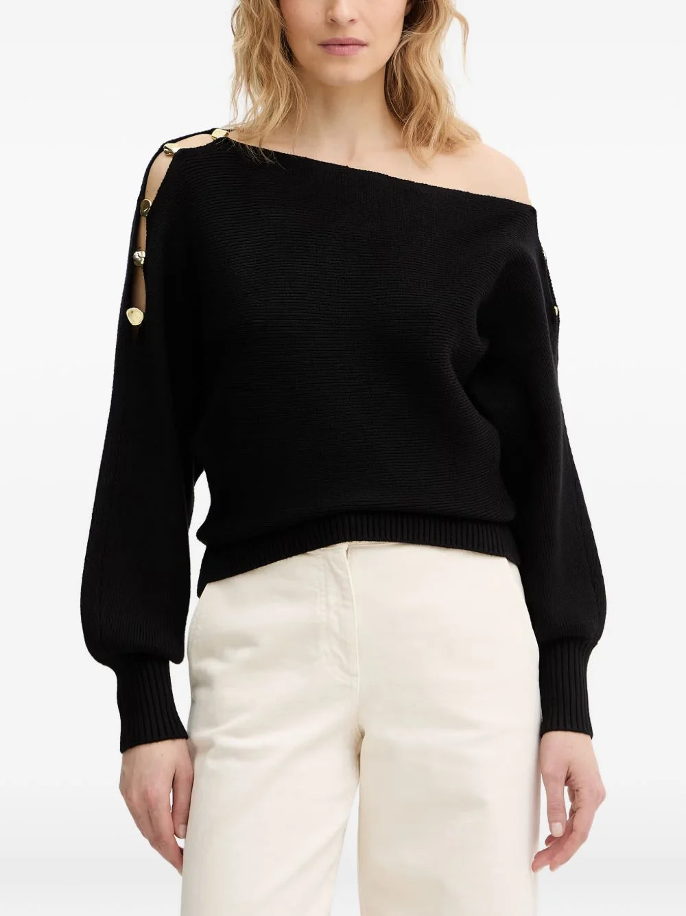 off-the-shoulder button-detail sweater - 1