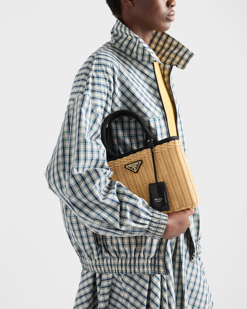 Medium wicker and canvas tote bag 9