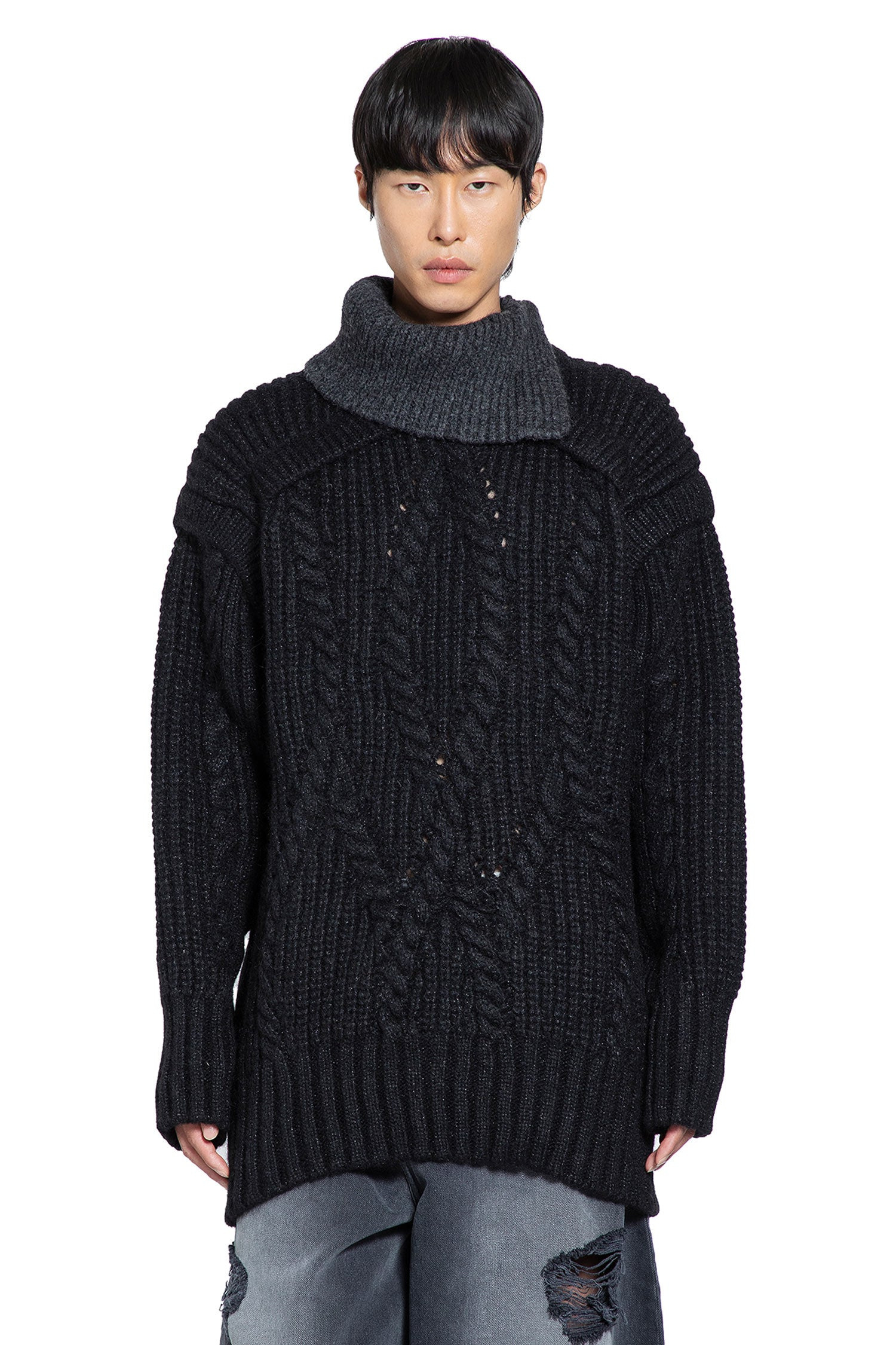 Contrast High-neck Chunky Knit Jumper - 5