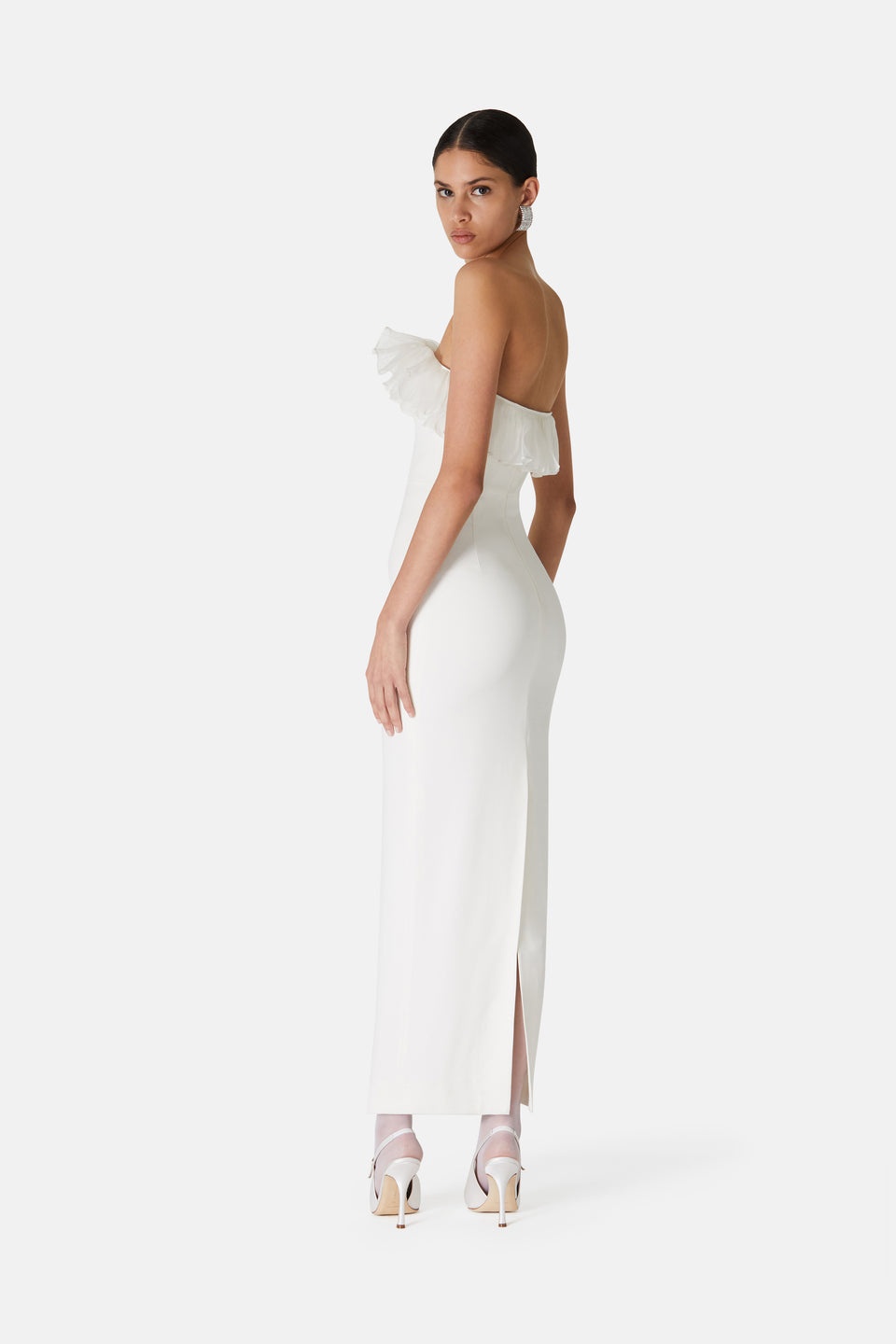 CADY BUSTIER DRESS WITH ORGANZA RUFFLE DETAILS - 5