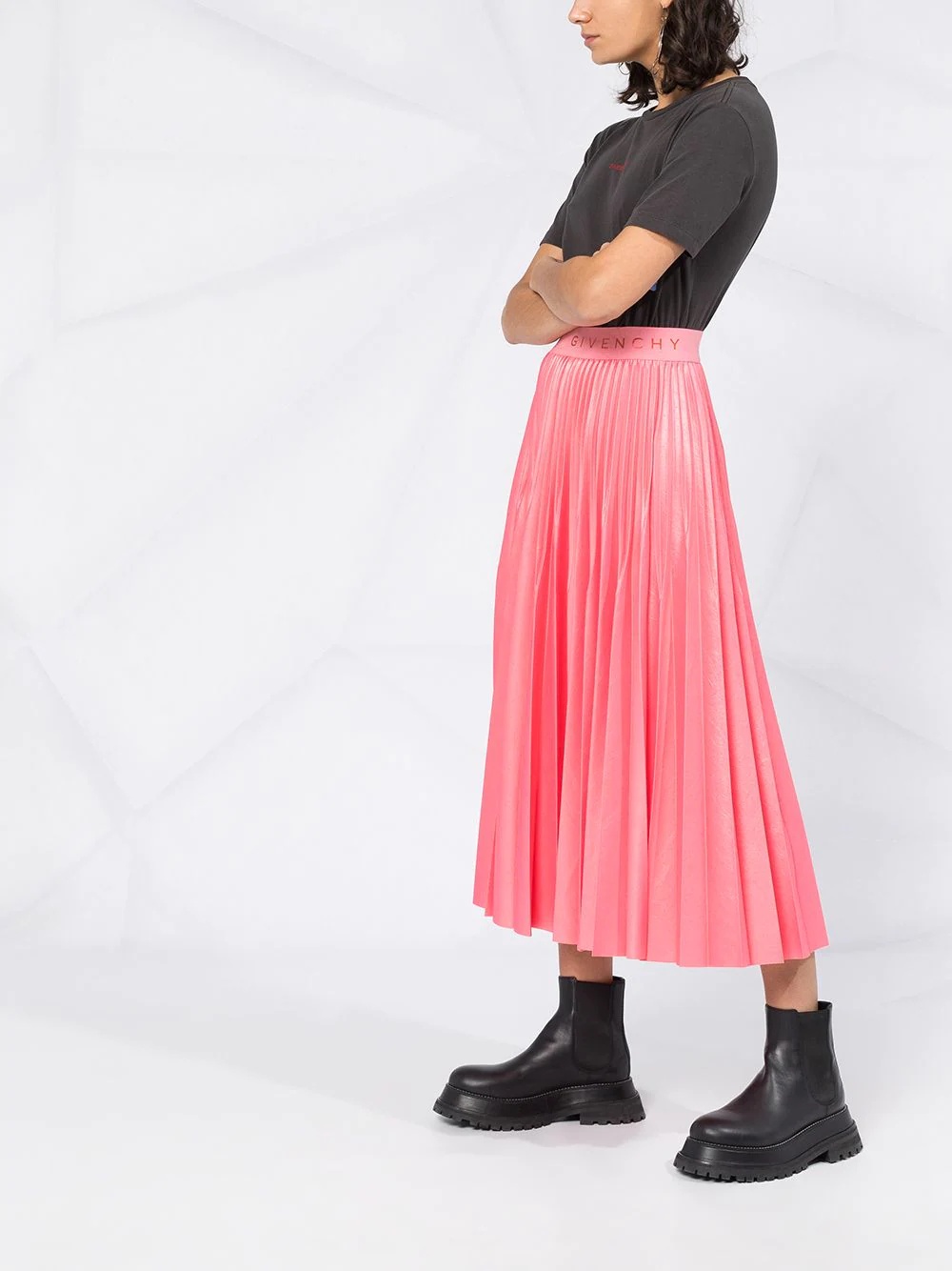 logo waistband pleated skirt - 4