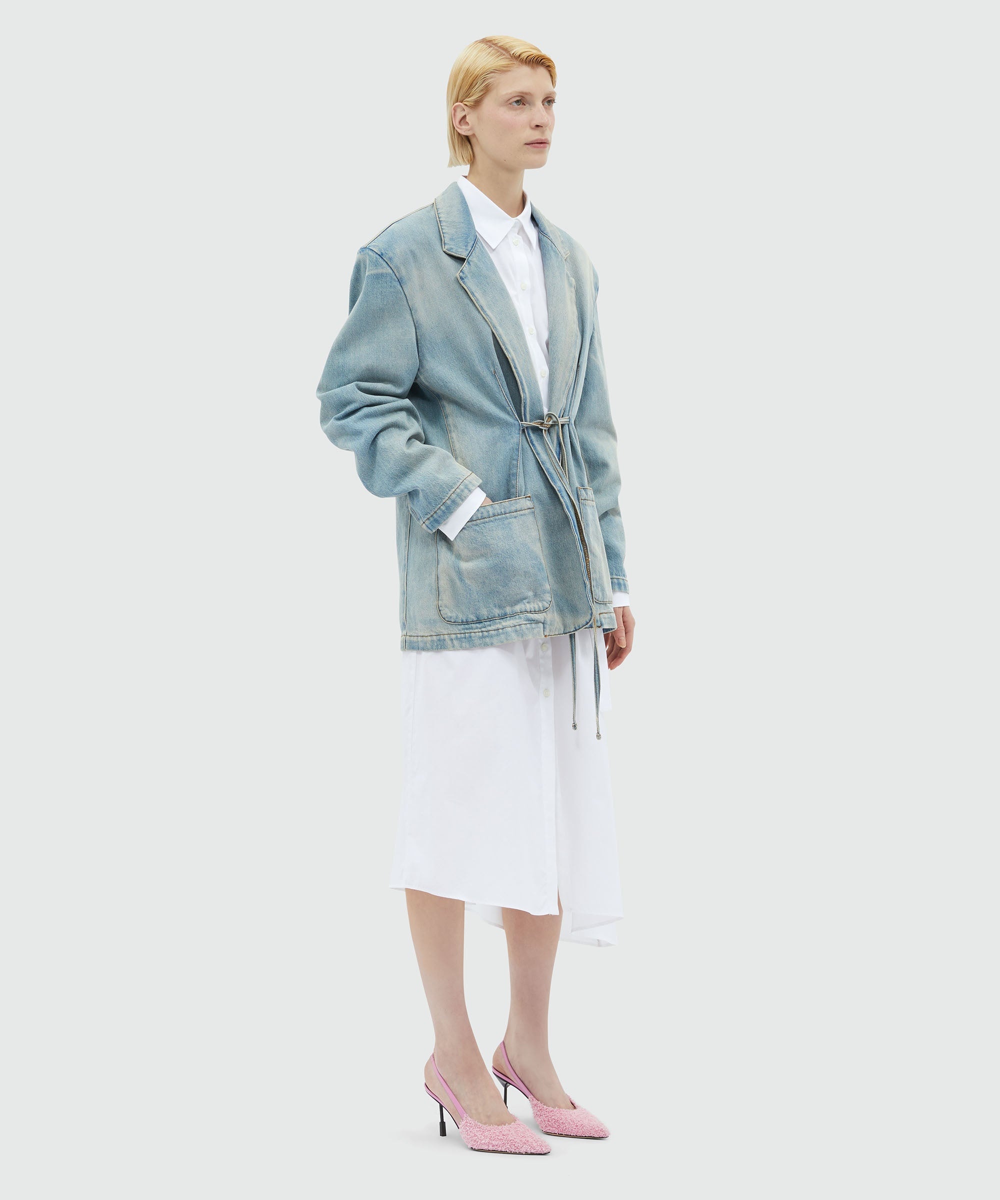 White poplin shirt dress with "TheMwave" buckle - 4