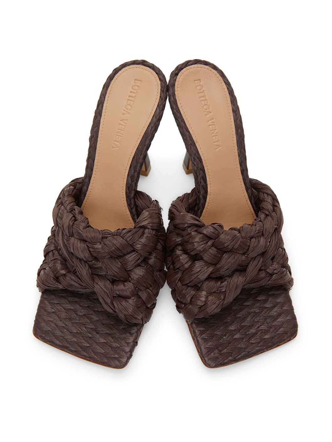Brown Raffia Stretch Heeled Mules - 5