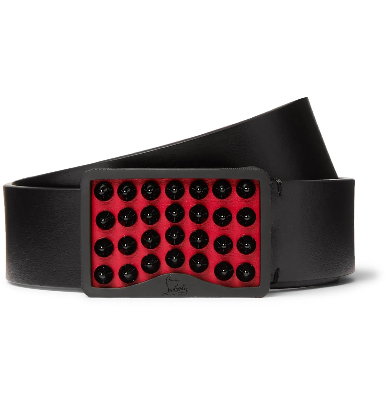 3.4cm Black Spiked Leather Belt - 1