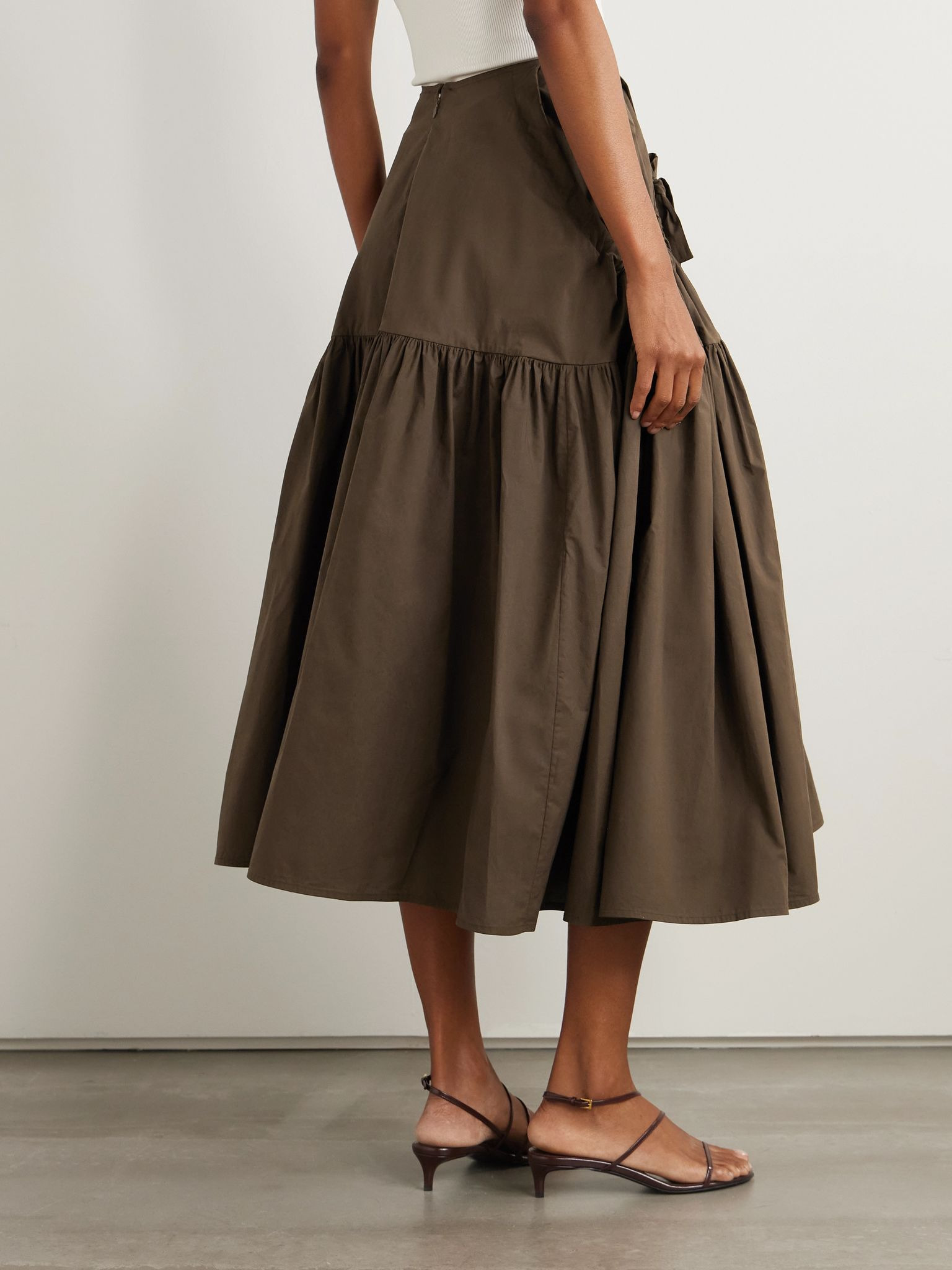 Justice bow-detailed gathered cotton midi skirt Brown - 4