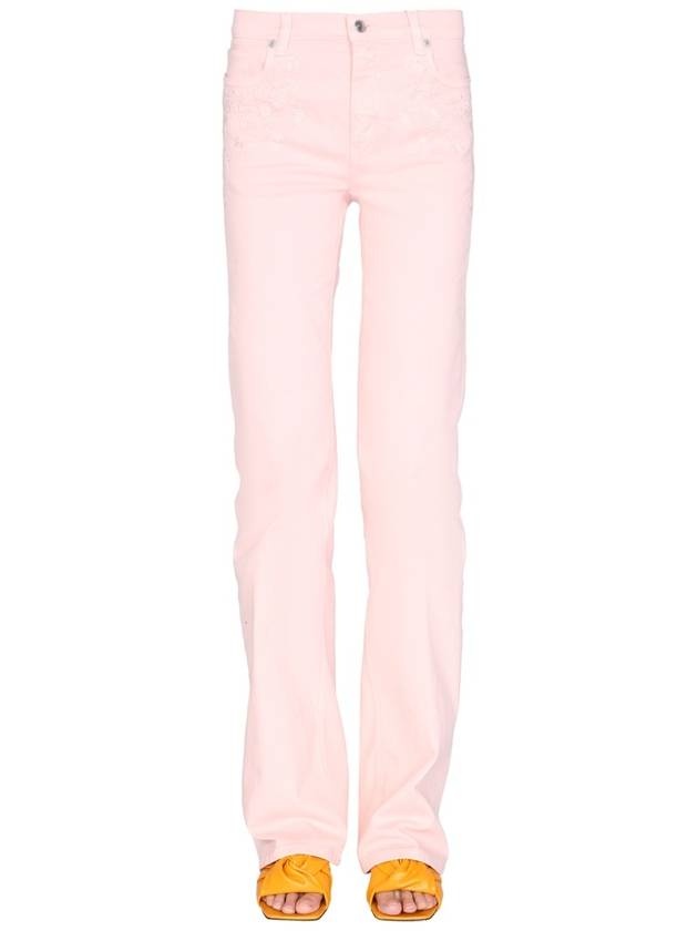 Women's Embroidered Flower Detail Straight Jeans Pink - 2