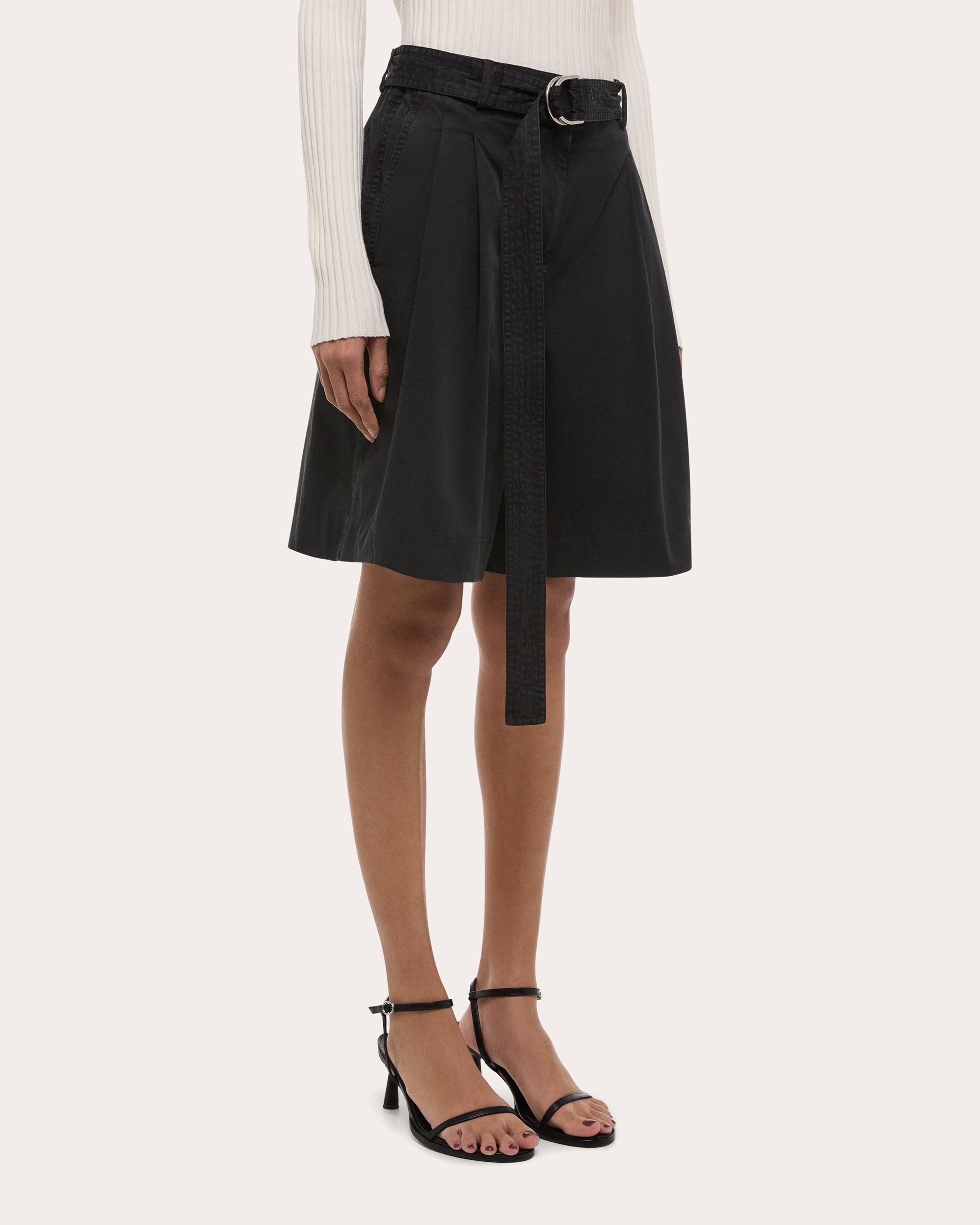 Twill Double Pleated A-Line Shorts - 4