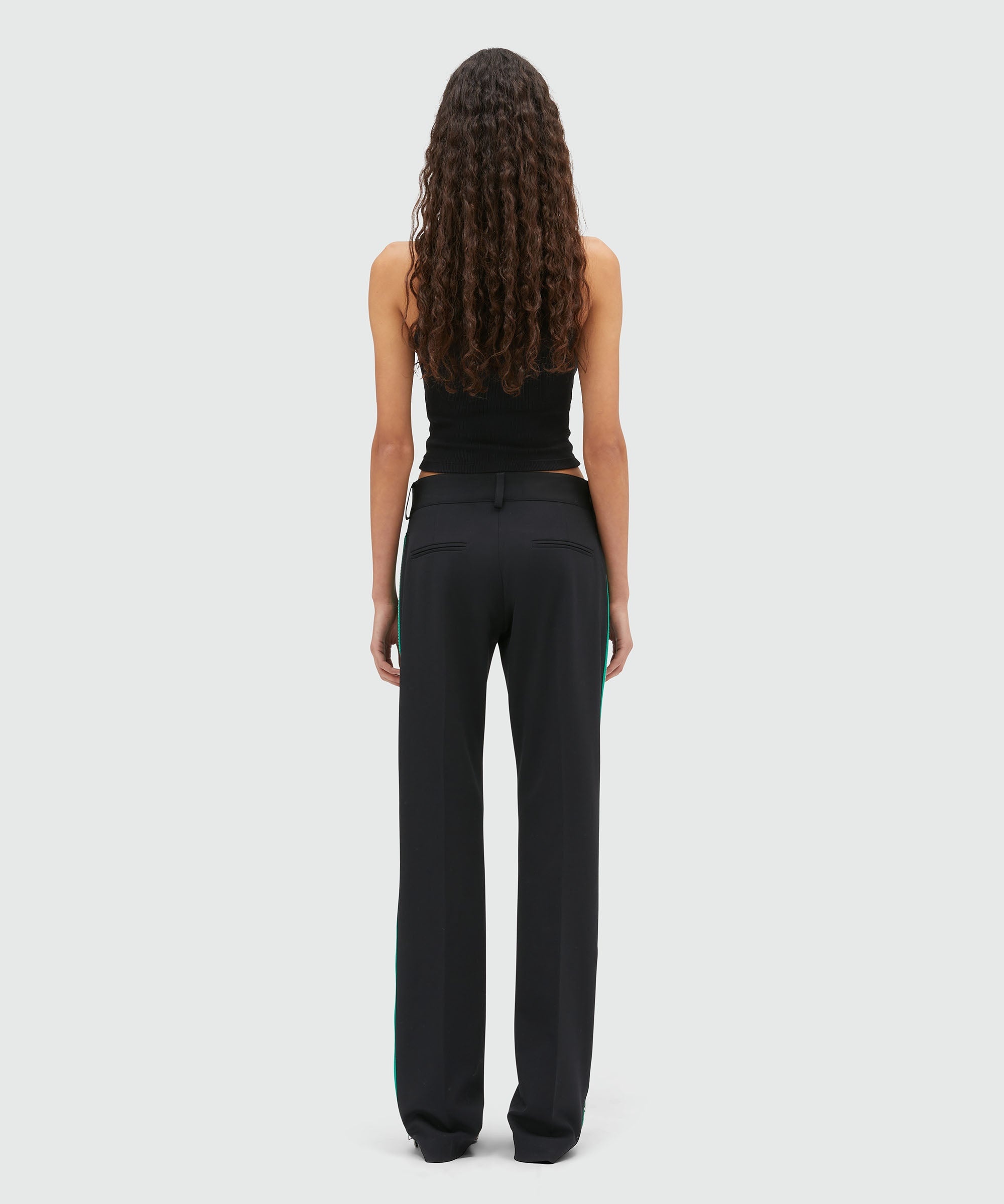 MSGM Black blended wool pants with green zippers | REVERSIBLE