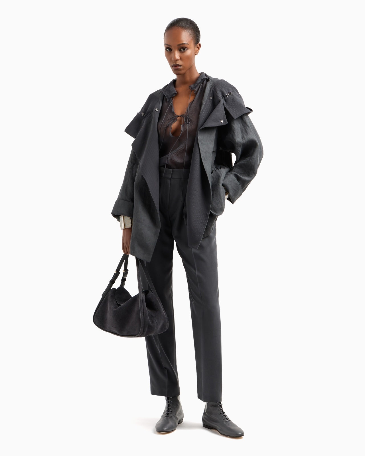 LINEN HOODED PEA COAT - 2