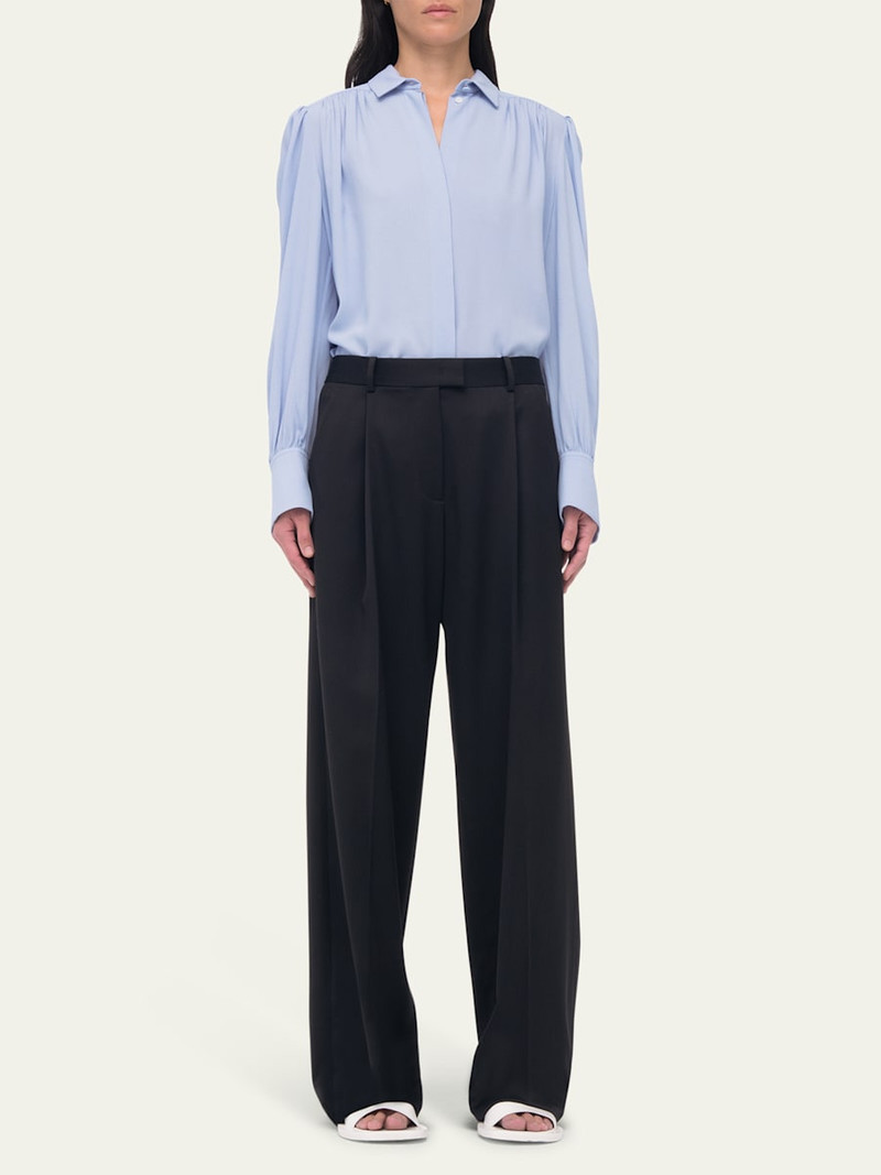 Another Tomorrow Gathered Viscose Button-Front Blouse outlook