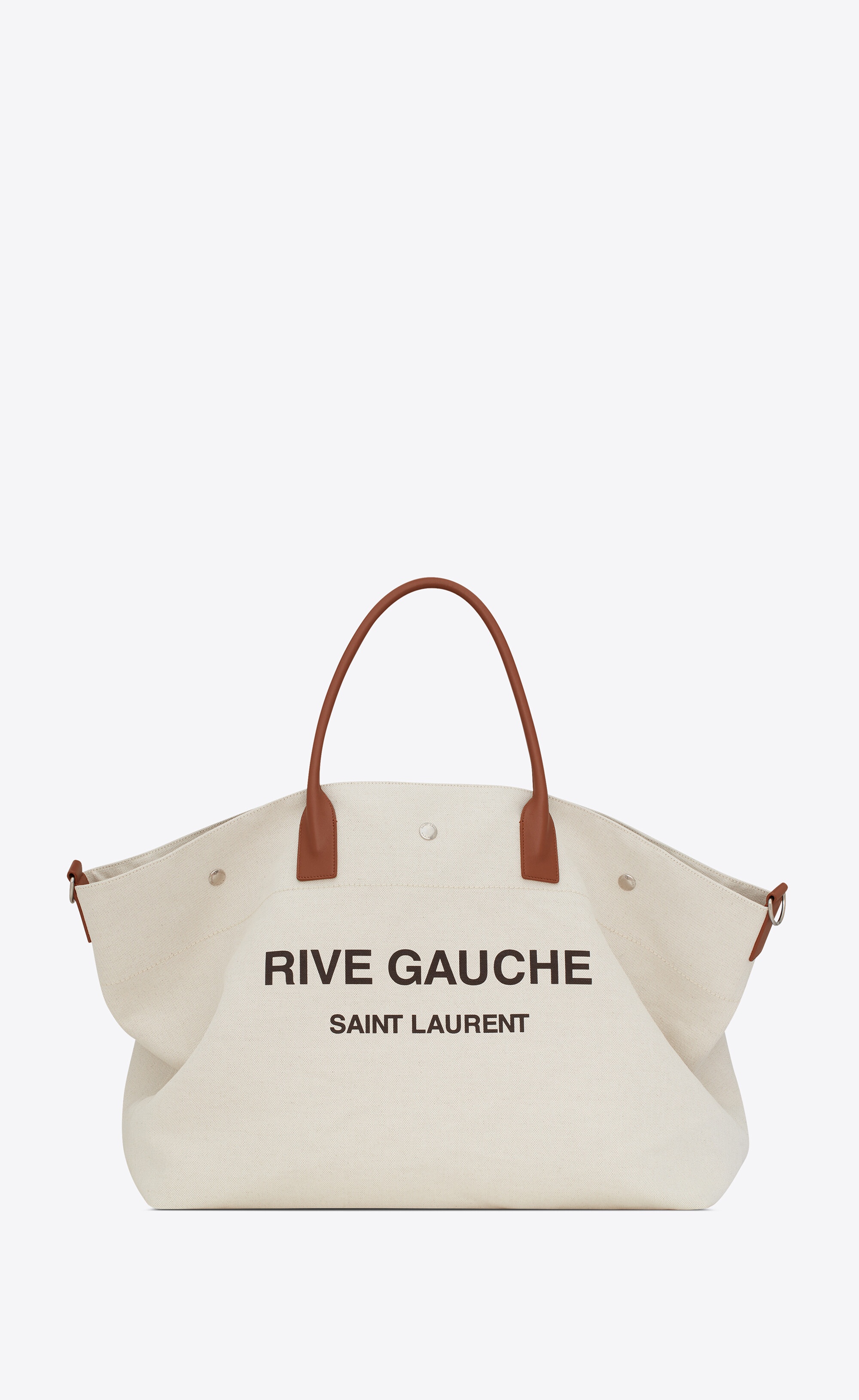 rive gauche maxi shopping bag in printed canvas and smooth leather - 5