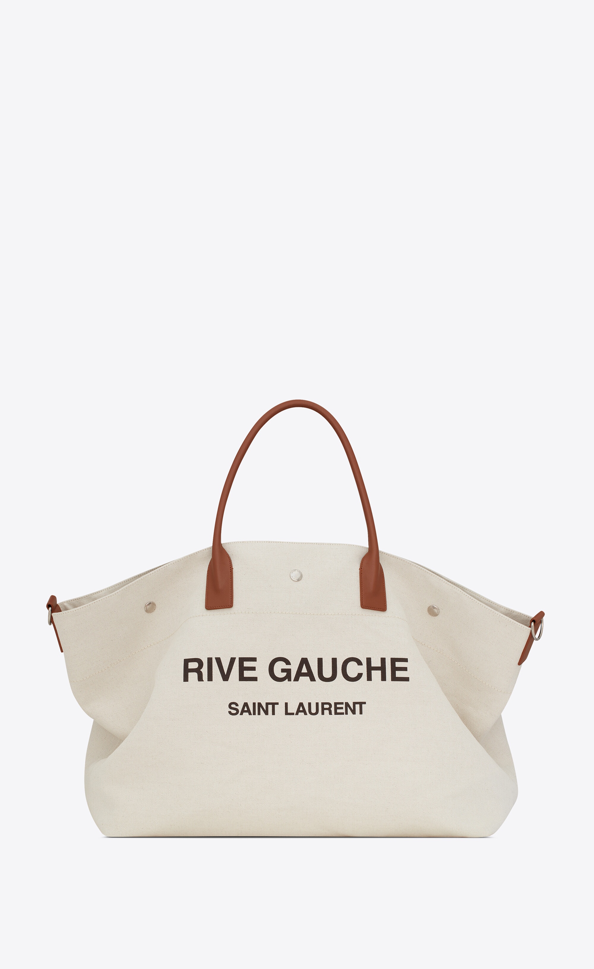 rive gauche maxi shopping bag in printed canvas and smooth leather - 5