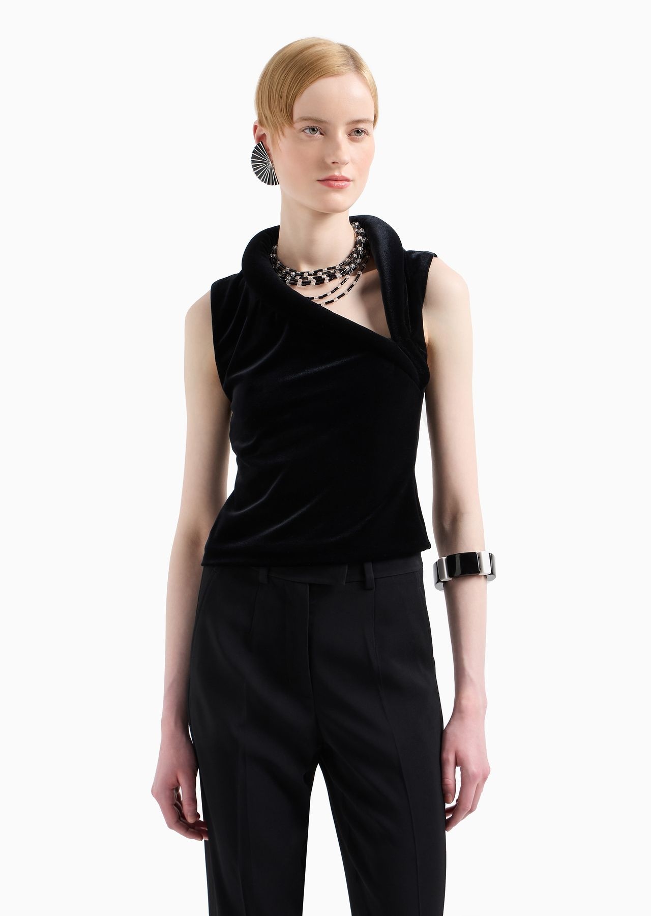 Chenille jersey top with asymmetric neckline - 2