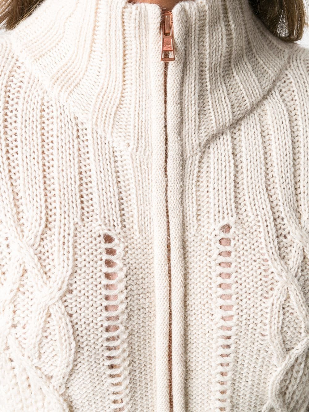 aran knit zipped cardigan  - 5