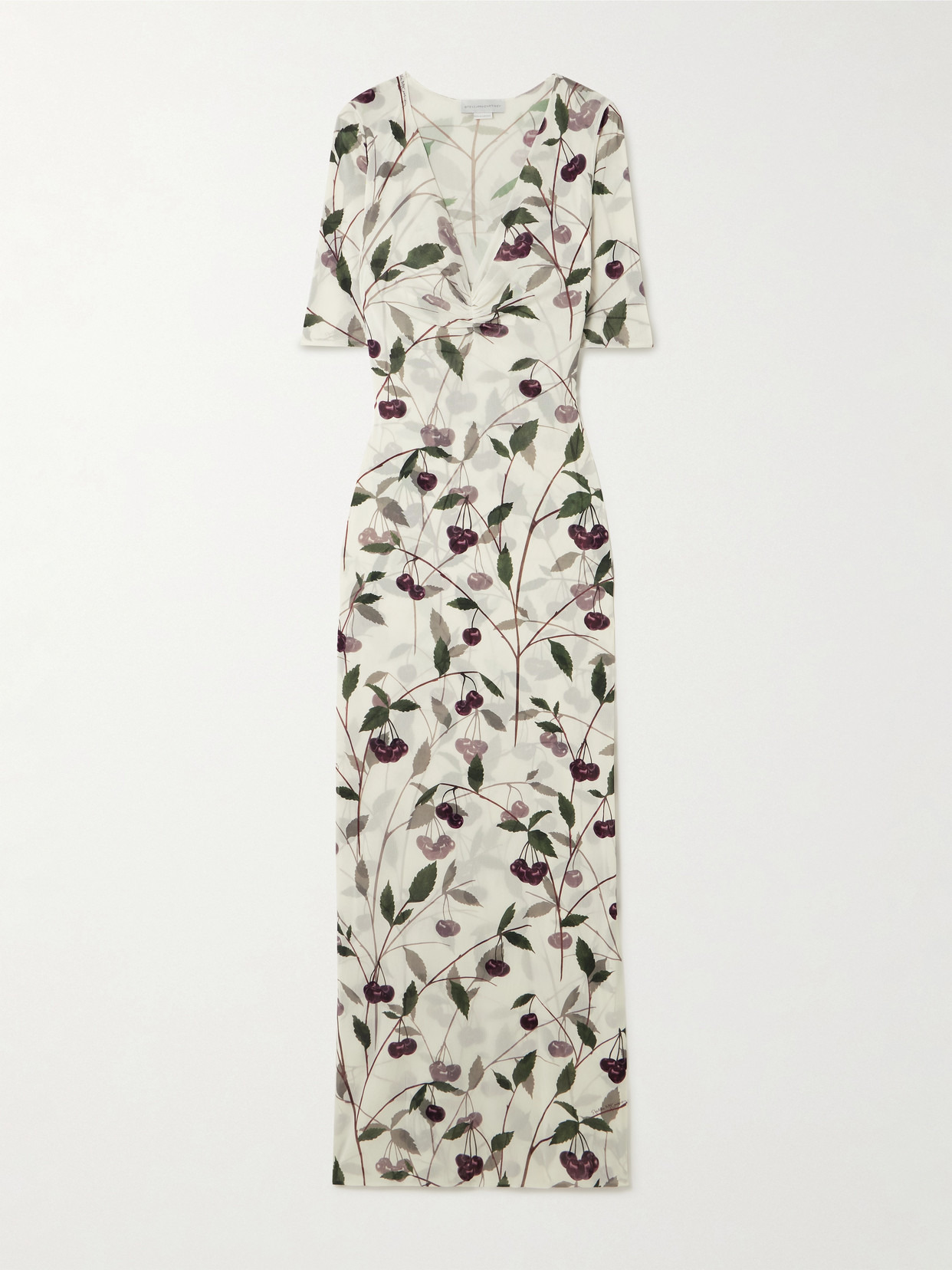 Ruched Printed Mesh Midi Dress - 1