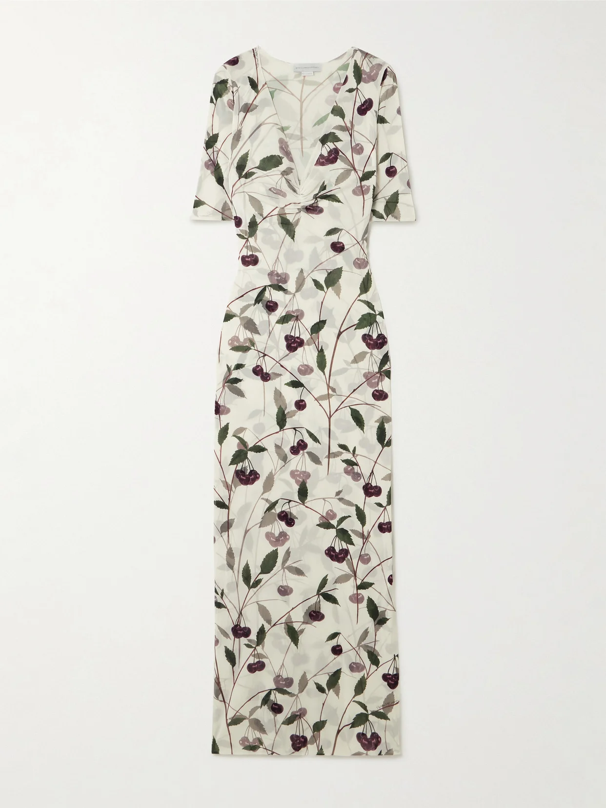 Ruched Printed Mesh Midi Dress - 1