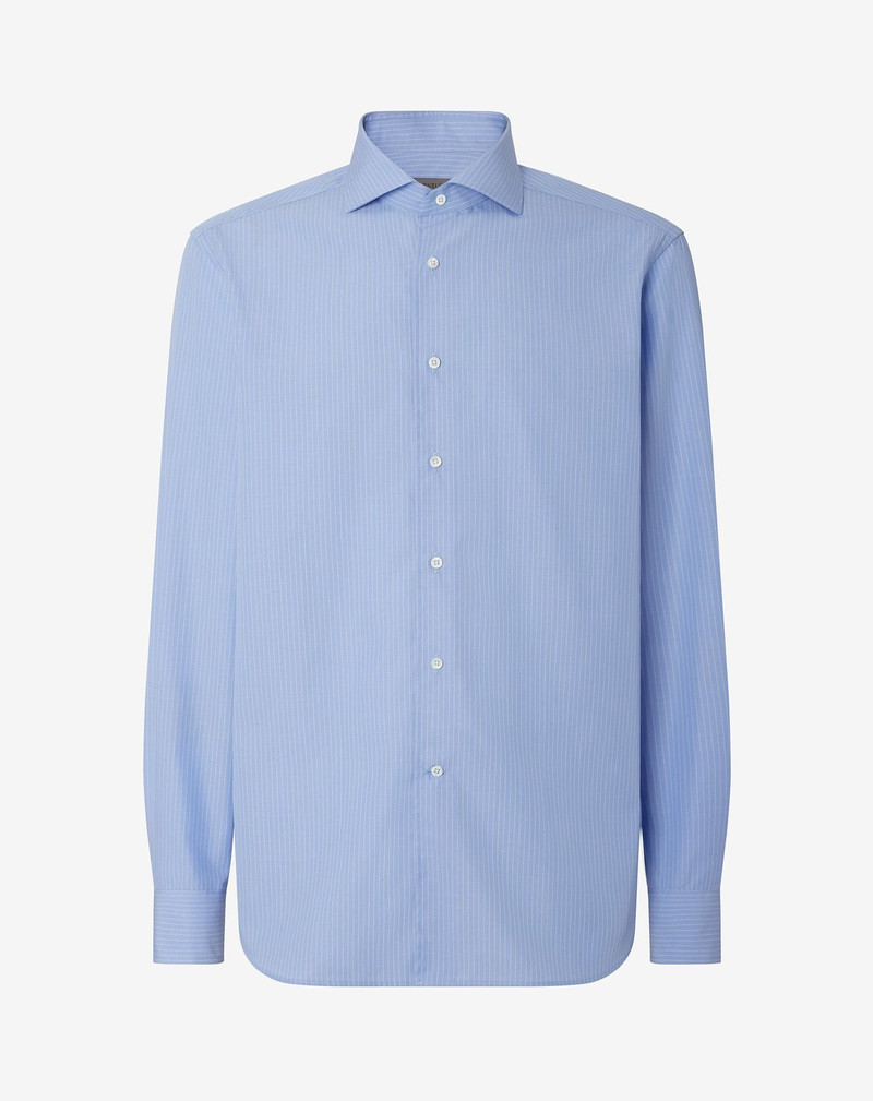 Light Blue cotton twill shirt with white stripes 1